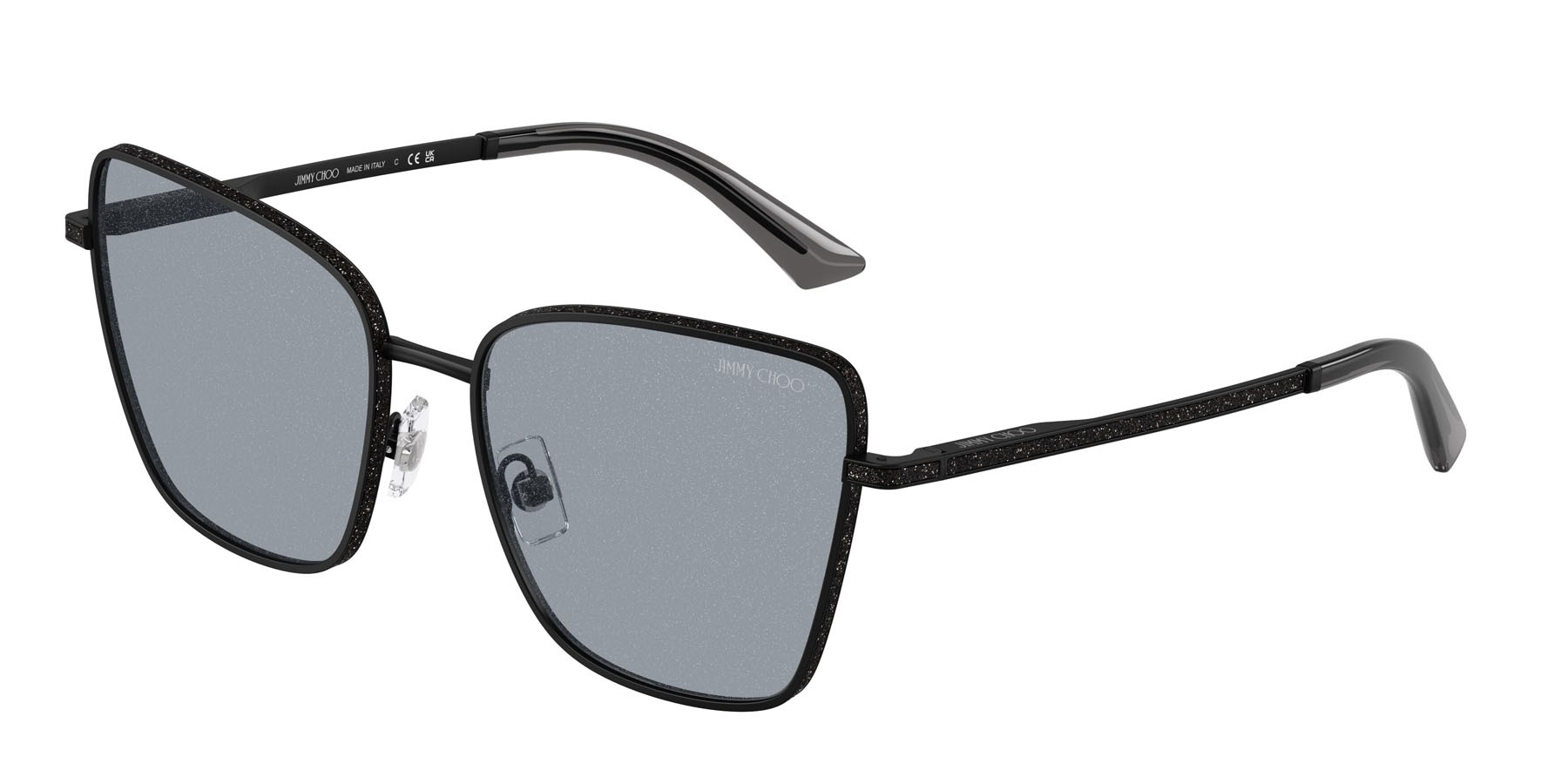 Occhiali da sole Jimmy Choo JC 4023J (30014R) colore nero opaco forma quadrato lenti grigio scuro glitter