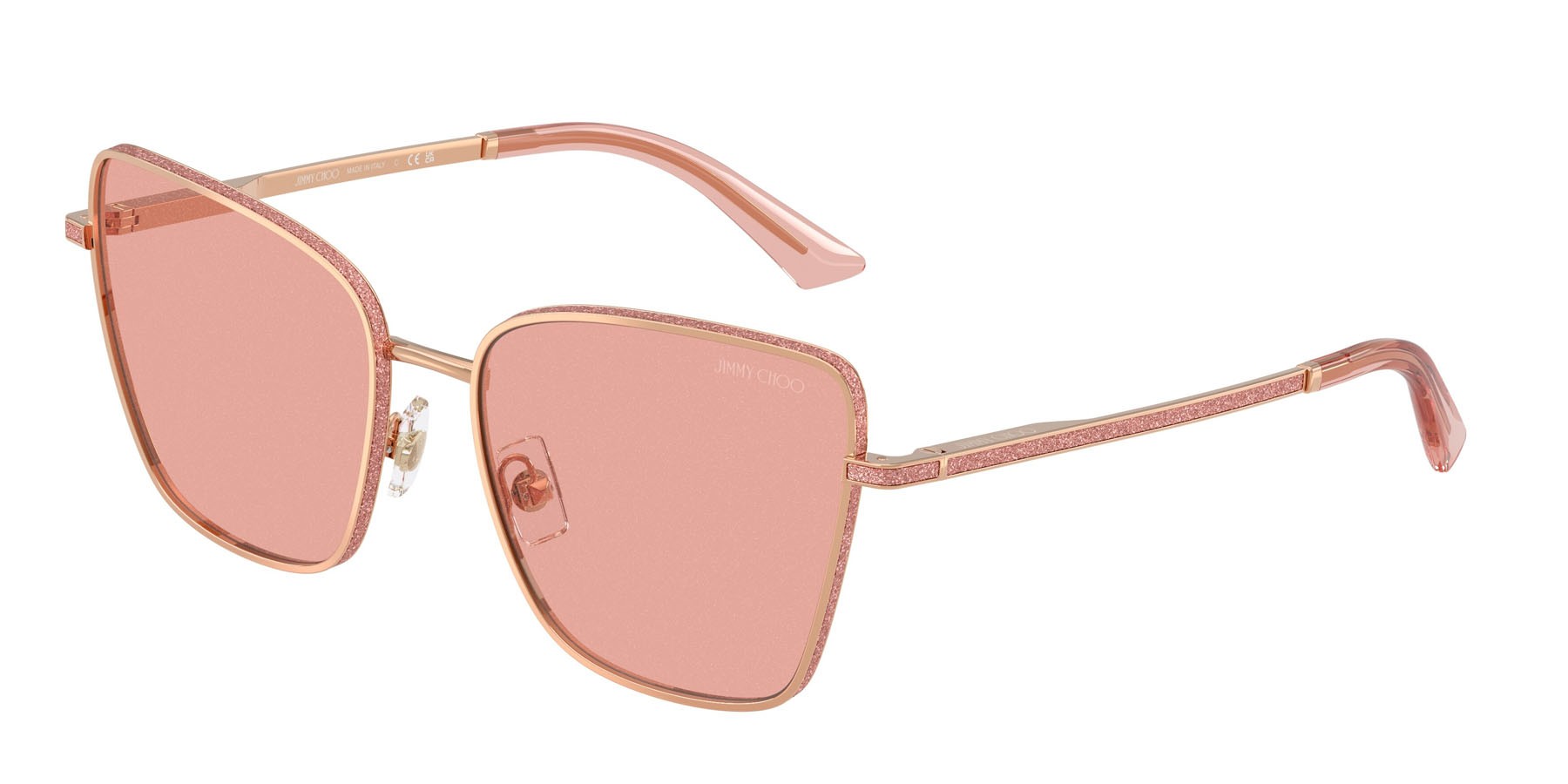 Occhiali da sole Jimmy Choo JC 4023J (30087R) colore oro rose forma quadrato lenti rosa glitter