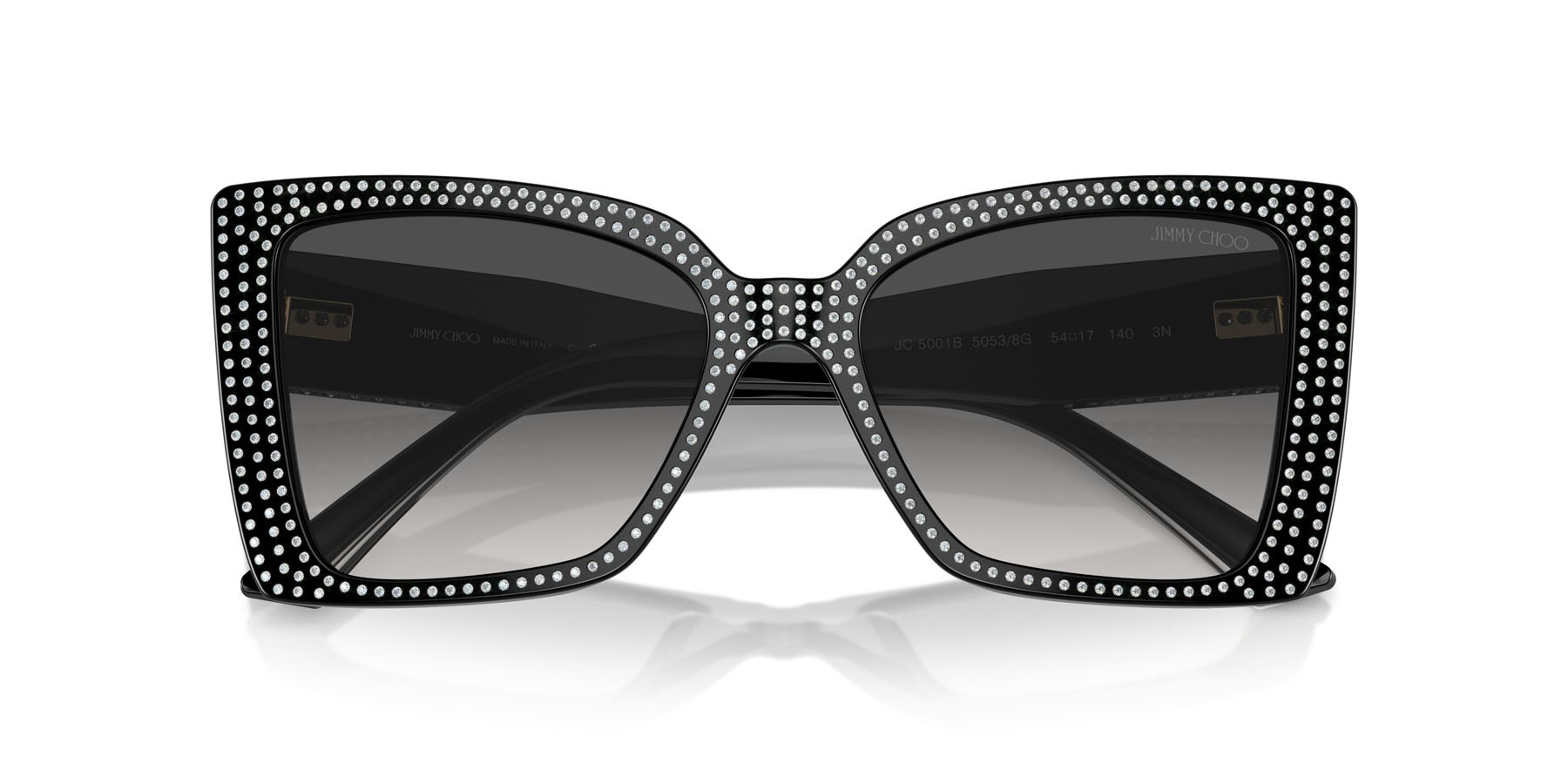Sunglasses Jimmy Choo JC 5001B (50538G) color nero shape butterfly lenses grigio sfumato