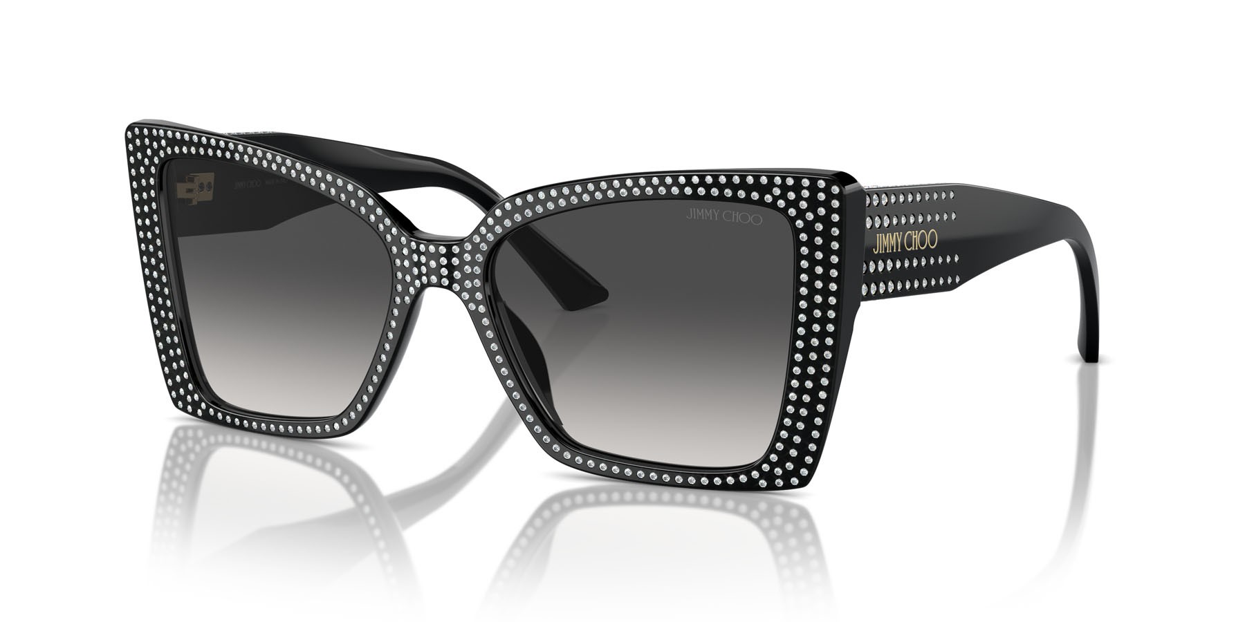Sunglasses Jimmy Choo JC 5001B (50538G) color nero shape butterfly lenses grigio sfumato