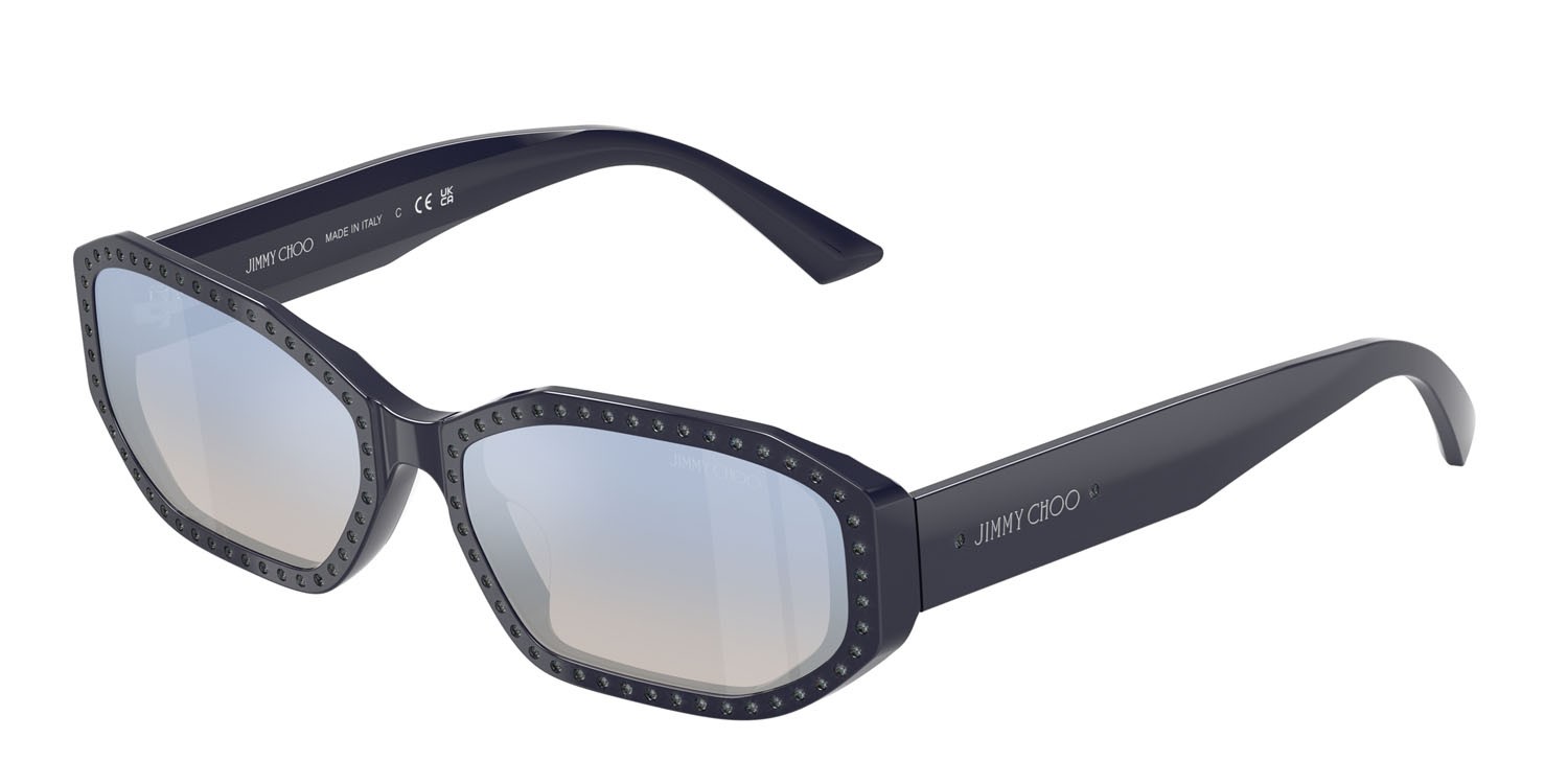 Sunglasses Jimmy Choo JC 5021BU (5016V6) color blu/argento notte shape oval lenses trasparente sfumato blu specchiato argento