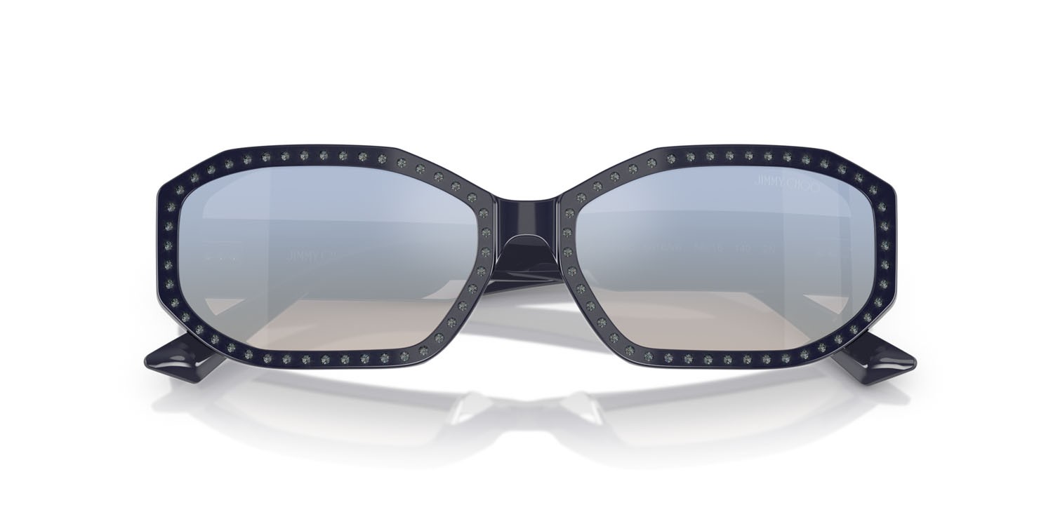 Sunglasses Jimmy Choo JC 5021BU (5016V6) color blu/argento notte shape oval lenses trasparente sfumato blu specchiato argento