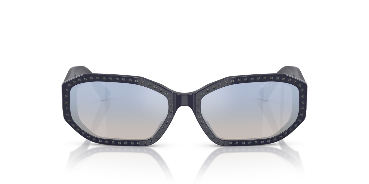Sunglasses Jimmy Choo JC 5021BU (5016V6) color blu/argento notte shape oval lenses trasparente sfumato blu specchiato argento