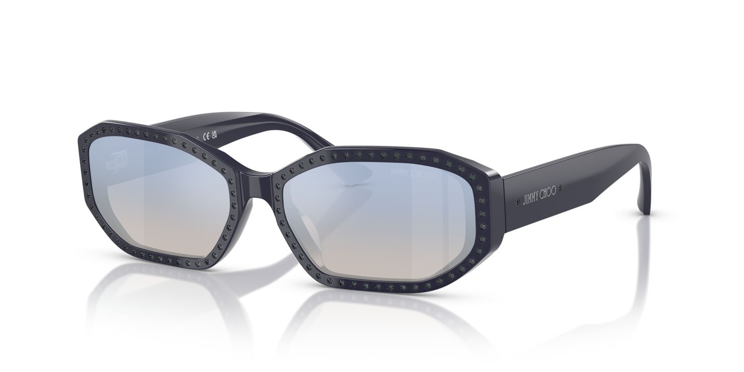 Sunglasses Jimmy Choo JC 5021BU (5016V6) color blu/argento notte shape oval lenses trasparente sfumato blu specchiato argento