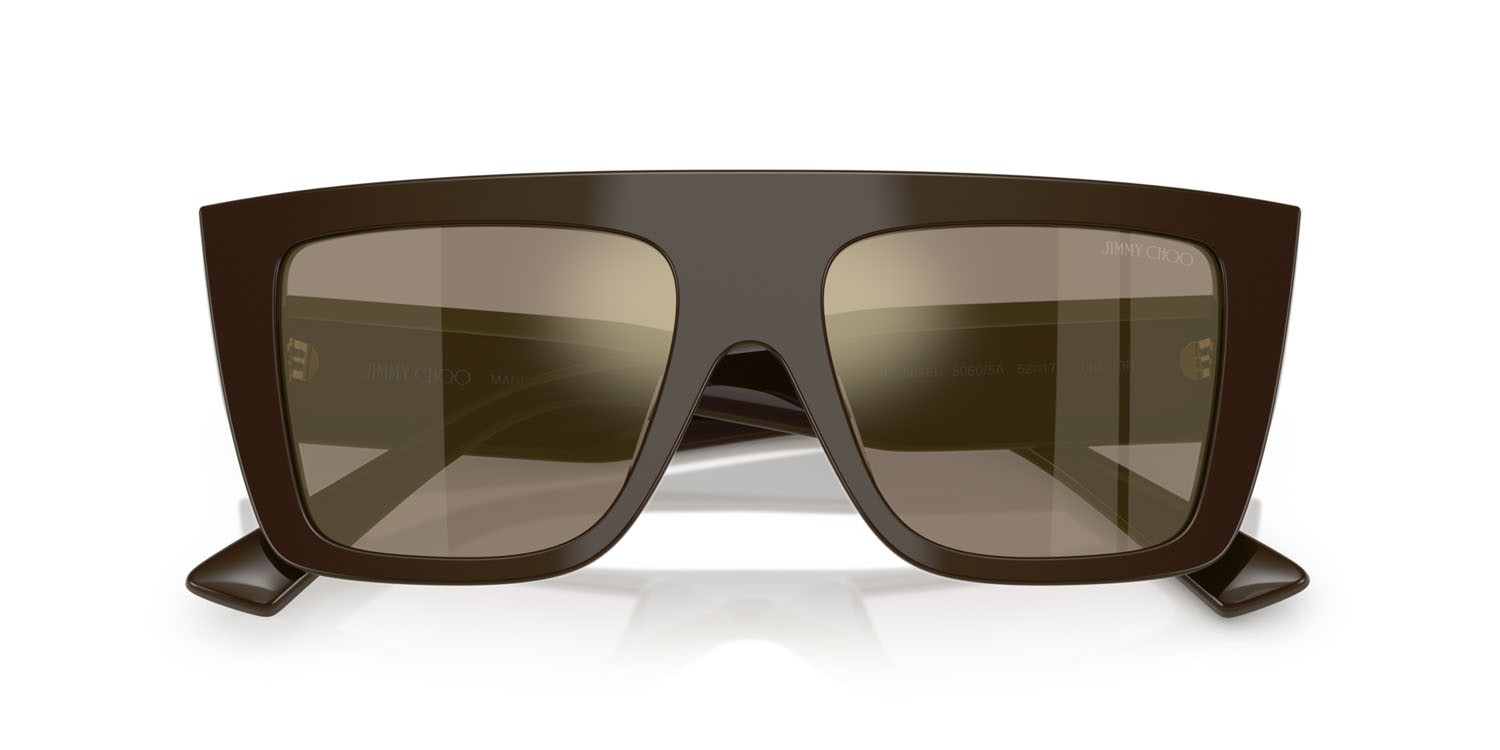 Sunglasses Jimmy Choo JC 5026U (50605A) color verde cappero shape rectangle lenses marrone chiaro specchiato oro