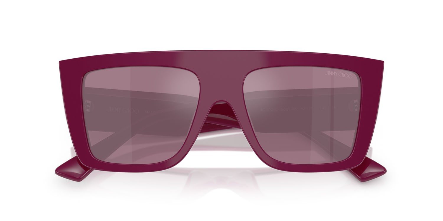 Occhiali da sole Jimmy Choo JC 5026U (5061AK) colore viola boysenberry forma rettangolare lenti violetto con specchiatura argento interna