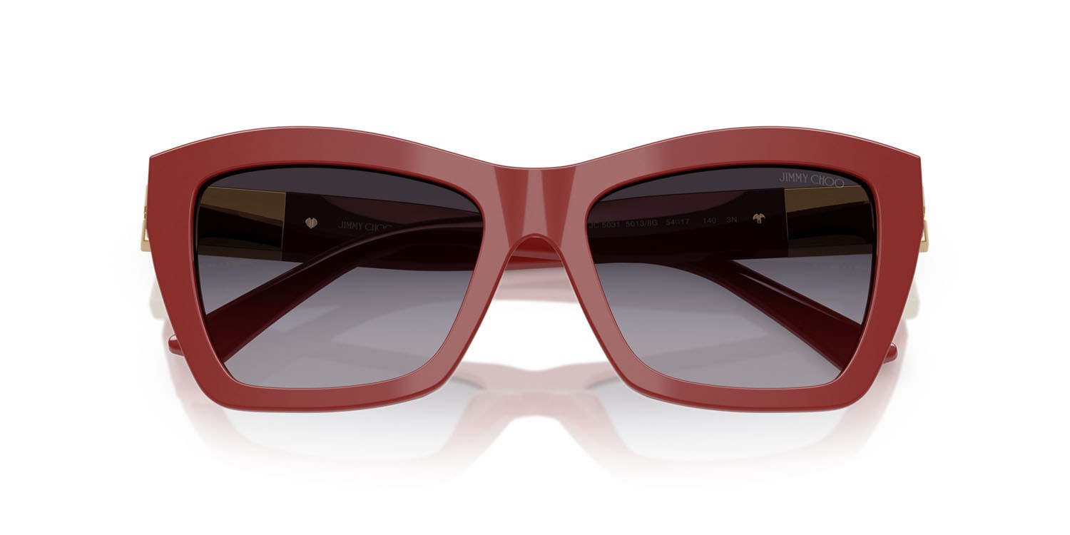 Occhiali da sole Jimmy Choo JC 5031 (50138G) colore mirtillo rosso forma cat eye lenti grigio sfumato
