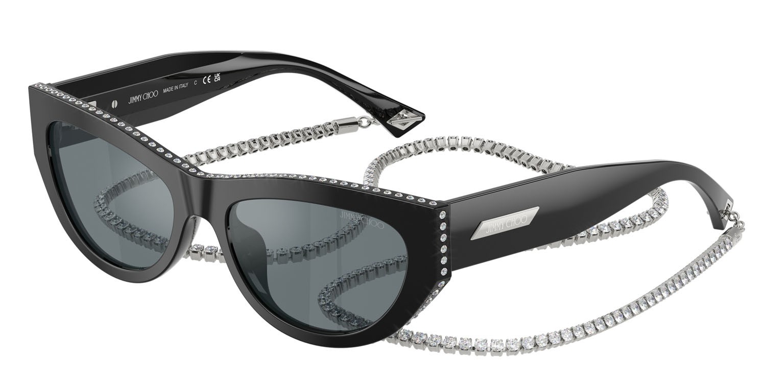 Occhiali da sole Jimmy Choo JC 5034BU (50006G) colore nero forma cat eye lenti grigio nero specchiato