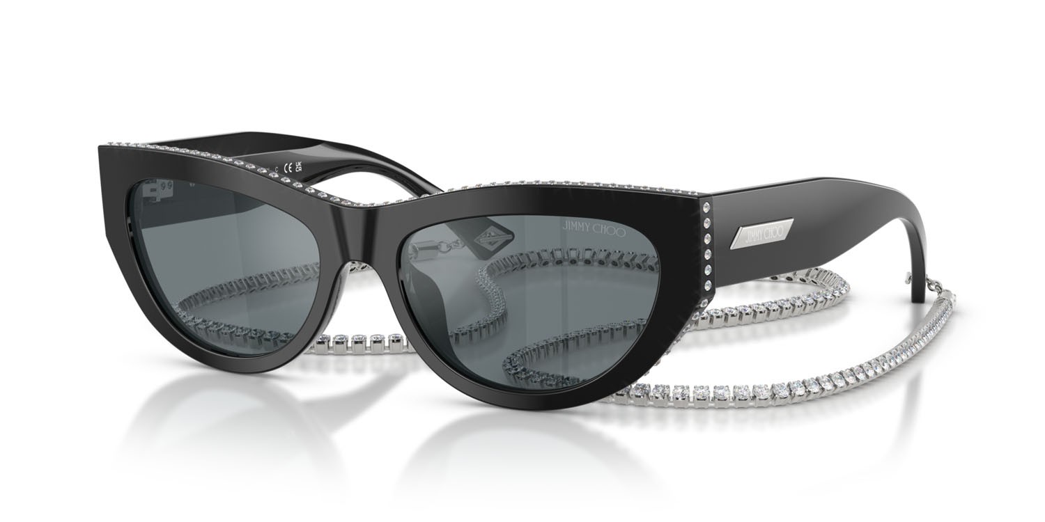 Occhiali da sole Jimmy Choo JC 5034BU (50006G) colore nero forma cat eye lenti grigio nero specchiato