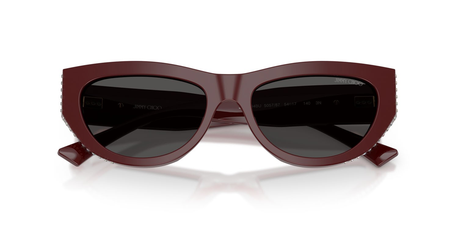 Occhiali da sole Jimmy Choo JC 5034BU (505787) colore mirtillo rosso forma cat eye lenti grigio scuro