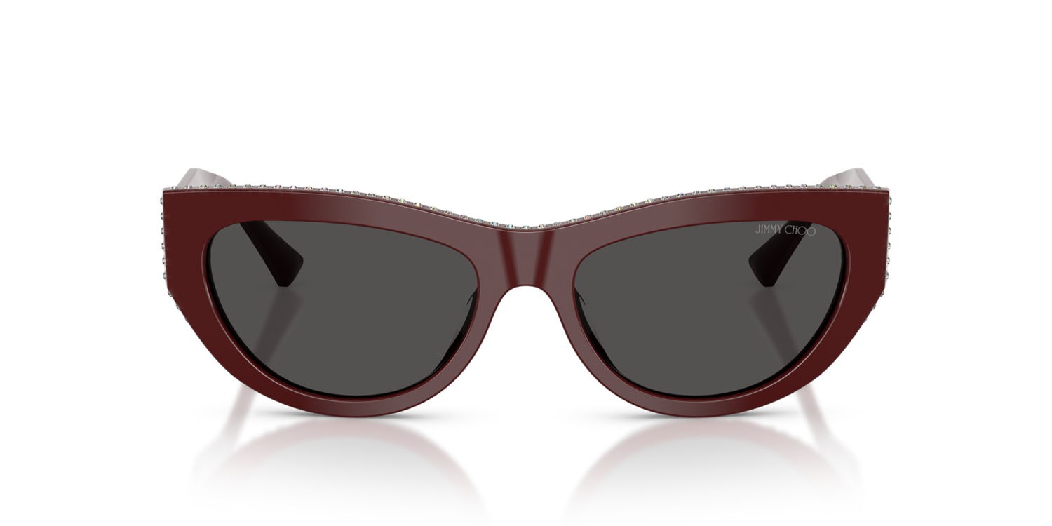 Occhiali da sole Jimmy Choo JC 5034BU (505787) colore mirtillo rosso forma cat eye lenti grigio scuro
