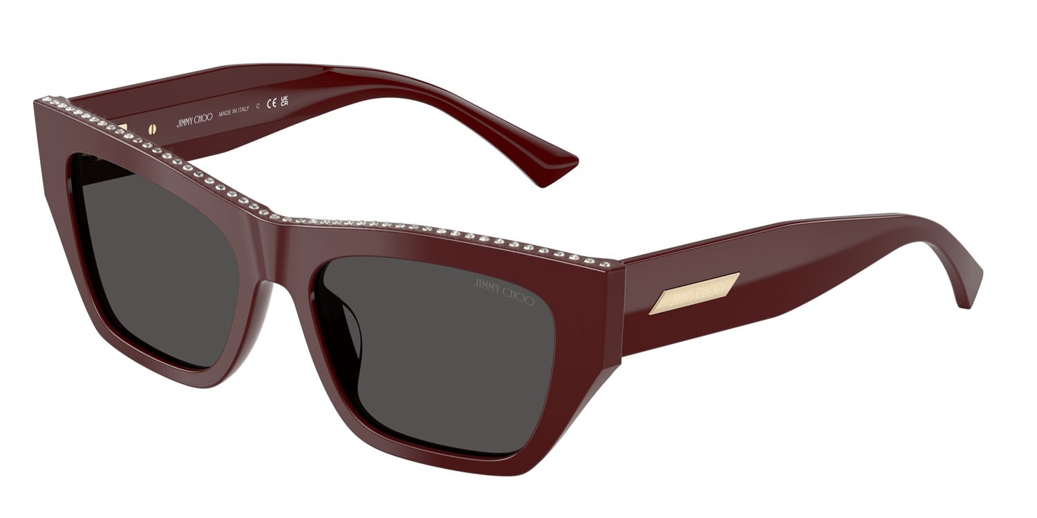 Occhiali da sole Jimmy Choo JC 5035B (505787) colore mirtillo rosso forma cat eye lenti grigio scuro