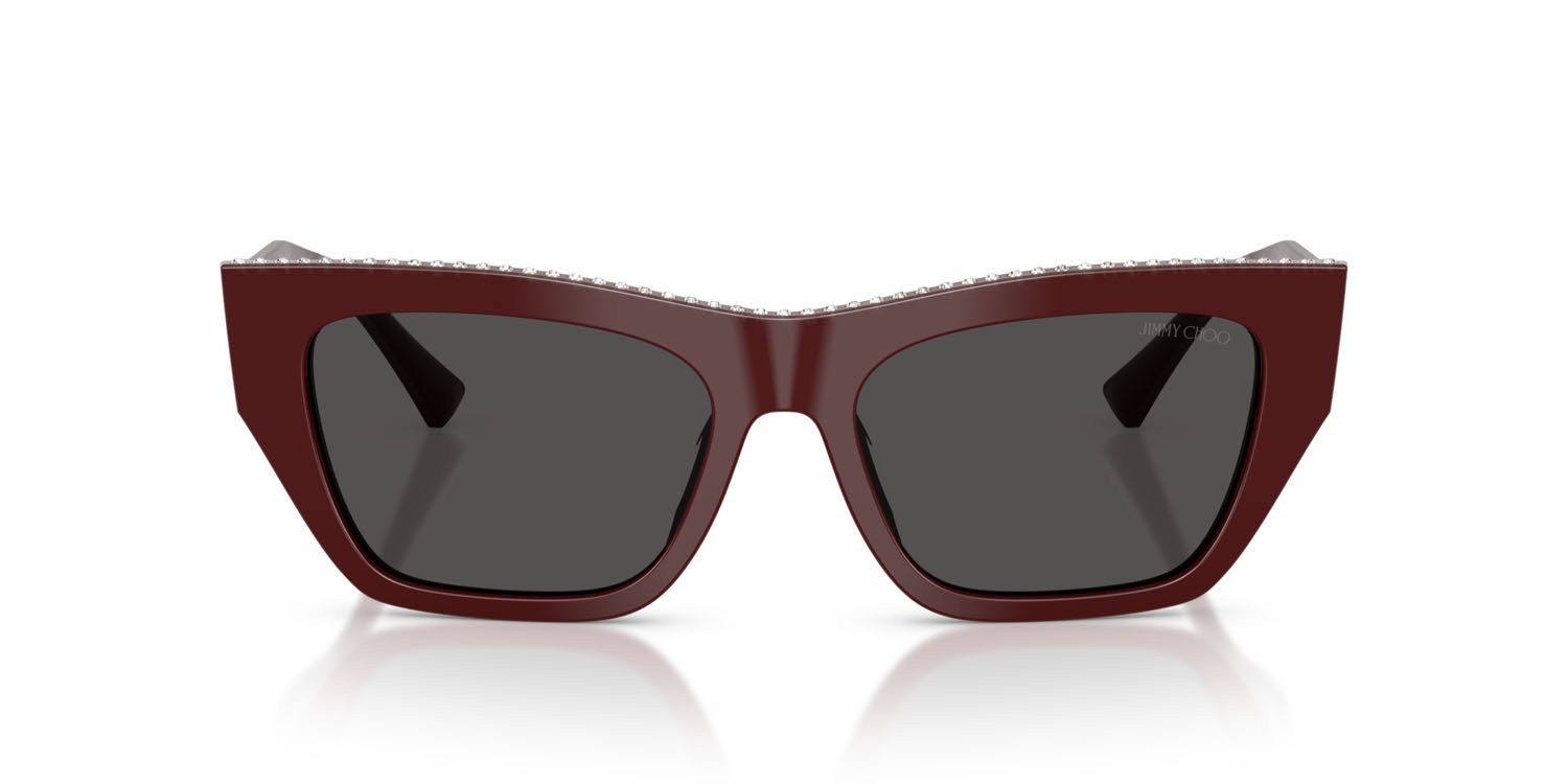 Occhiali da sole Jimmy Choo JC 5035B (505787) colore mirtillo rosso forma cat eye lenti grigio scuro