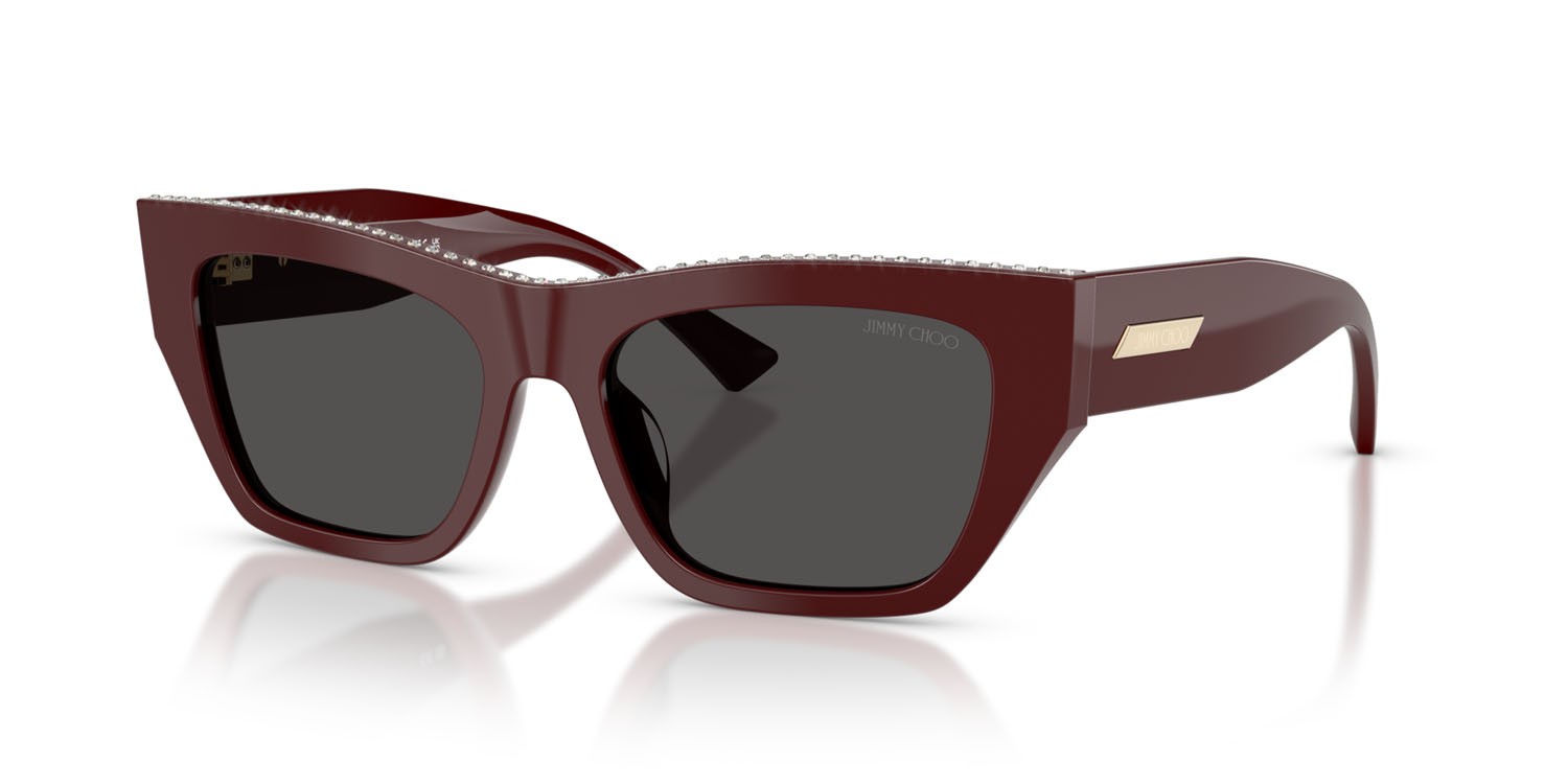 Occhiali da sole Jimmy Choo JC 5035B (505787) colore mirtillo rosso forma cat eye lenti grigio scuro