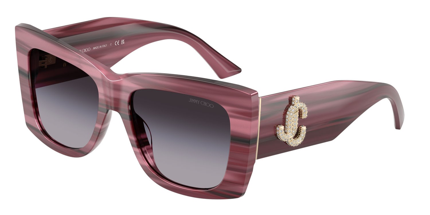 Occhiali da sole Jimmy Choo JC 5036B (50648G) colore mirtillo rosso a righe forma quadrato lenti grigio sfumato