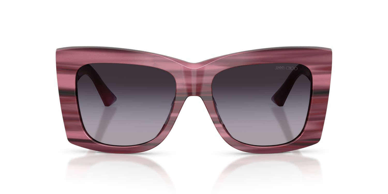 Occhiali da sole Jimmy Choo JC 5036B (50648G) colore mirtillo rosso a righe forma quadrato lenti grigio sfumato