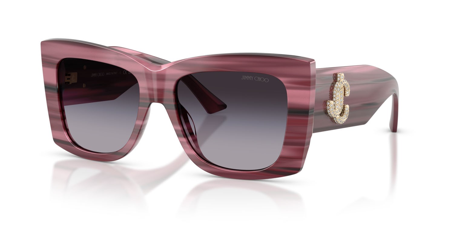 Occhiali da sole Jimmy Choo JC 5036B (50648G) colore mirtillo rosso a righe forma quadrato lenti grigio sfumato