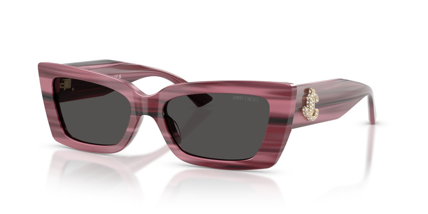 Occhiali da sole Jimmy Choo JC 5037BU (506487) colore mirtillo rosso a righe forma cat eye lenti grigio scuro