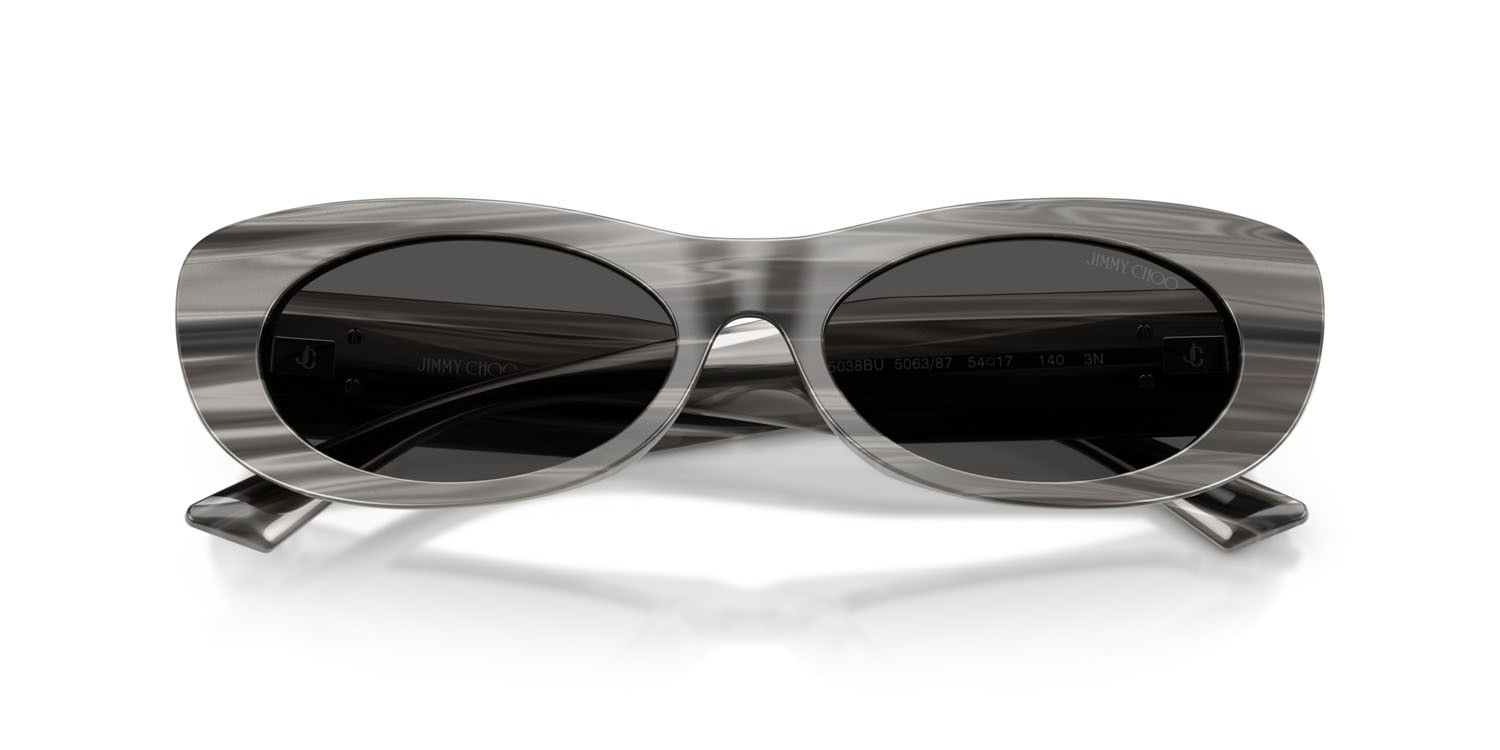 Occhiali da sole Jimmy Choo JC 5038BU (506387) colore nero striato forma ovale lenti grigio scuro