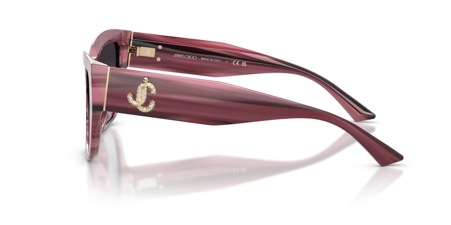 Occhiali da sole Jimmy Choo JC 5039BU (50648G) colore mirtillo rosso a righe forma quadrato lenti grigio sfumato