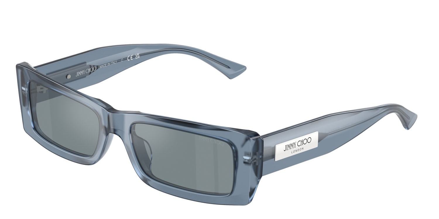 Occhiali da sole Jimmy Choo JC 5040U (50671U) colore denim opale forma rettangolare lenti azzurro specchiato argento