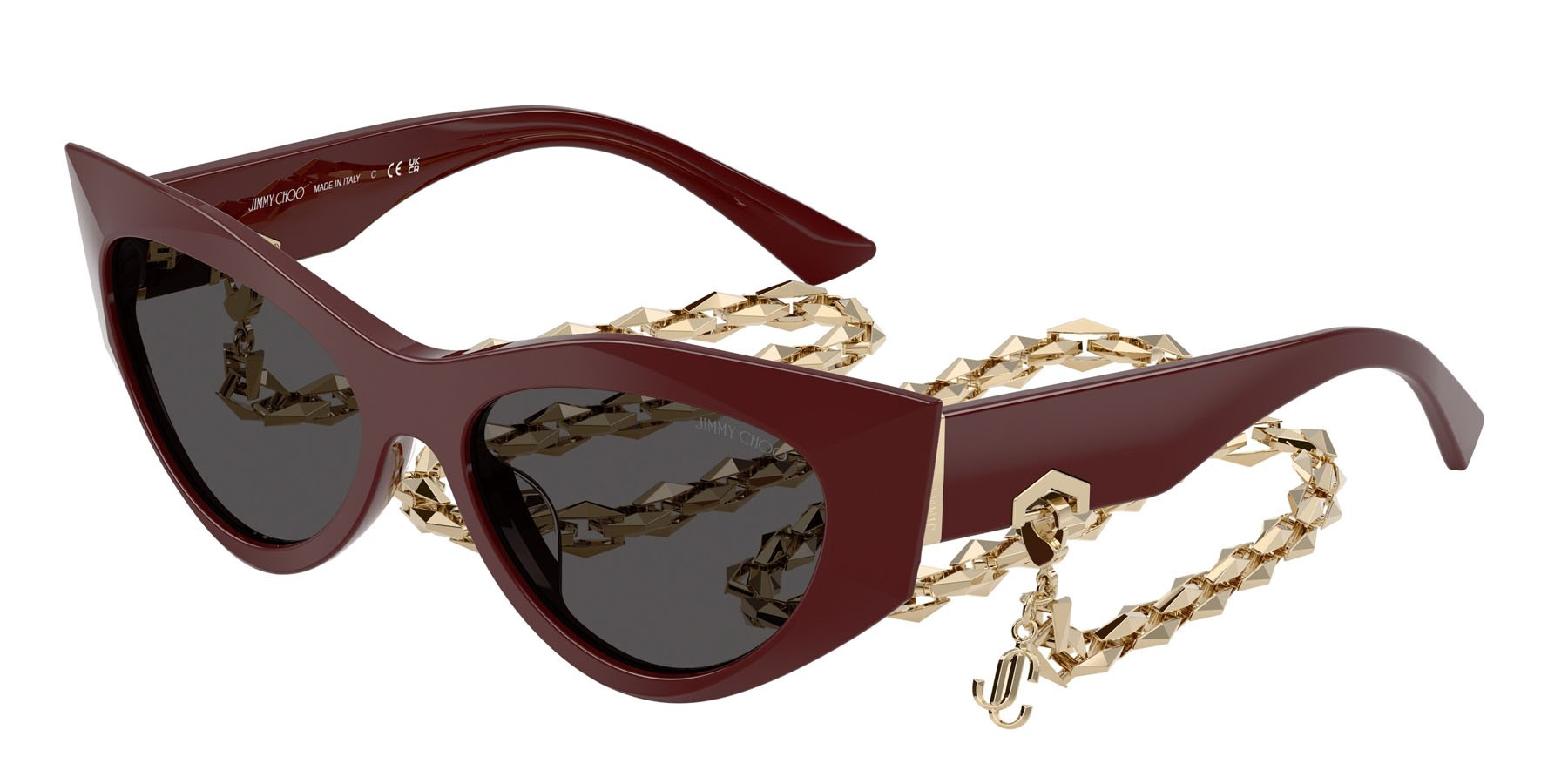 Occhiali da sole Jimmy Choo JC 5045U (505787) colore mirtillo rosso forma cat eye lenti grigio scuro