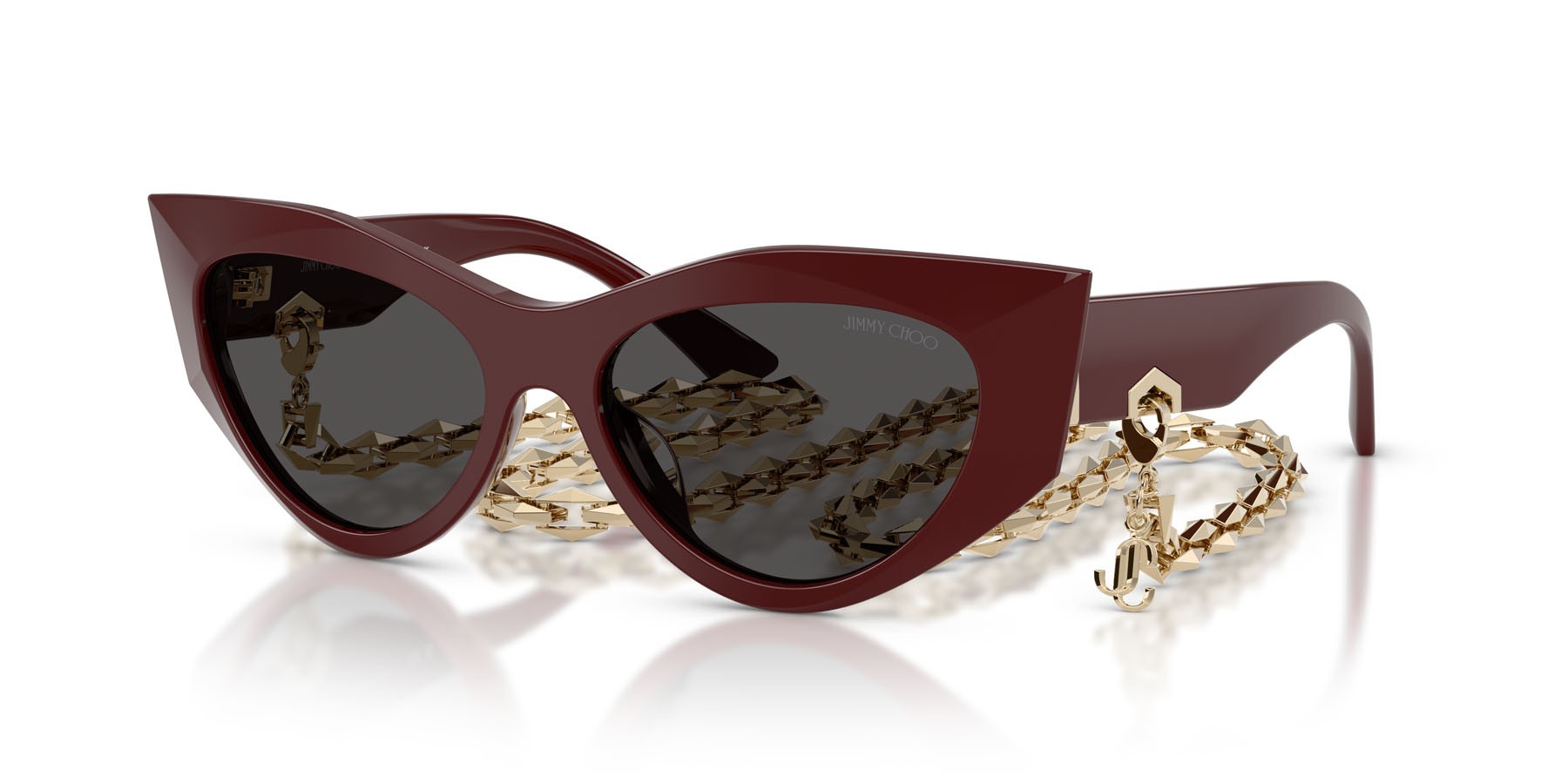 Occhiali da sole Jimmy Choo JC 5045U (505787) colore mirtillo rosso forma cat eye lenti grigio scuro