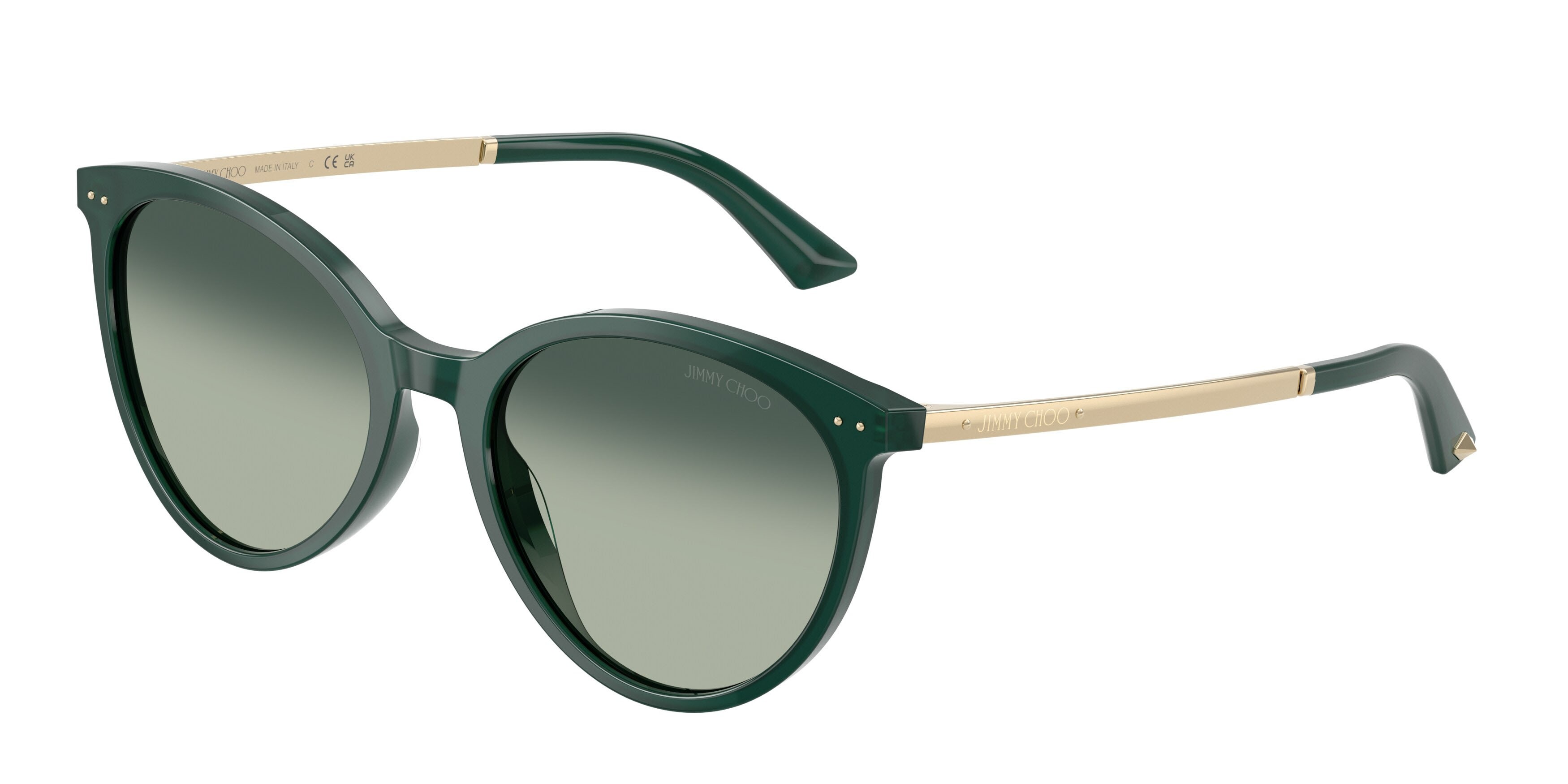 Occhiali da sole Jimmy Choo JC 5060 (510019) colore verde scuro opalino forma pantos lenti celeste sfumato blu scuro