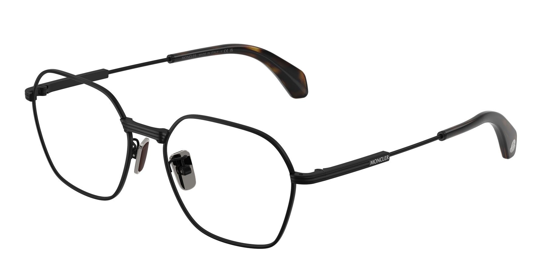 Eyeglasses Moncler ME 1012 (1001) color nero opaco shape irregular lenses lente demo