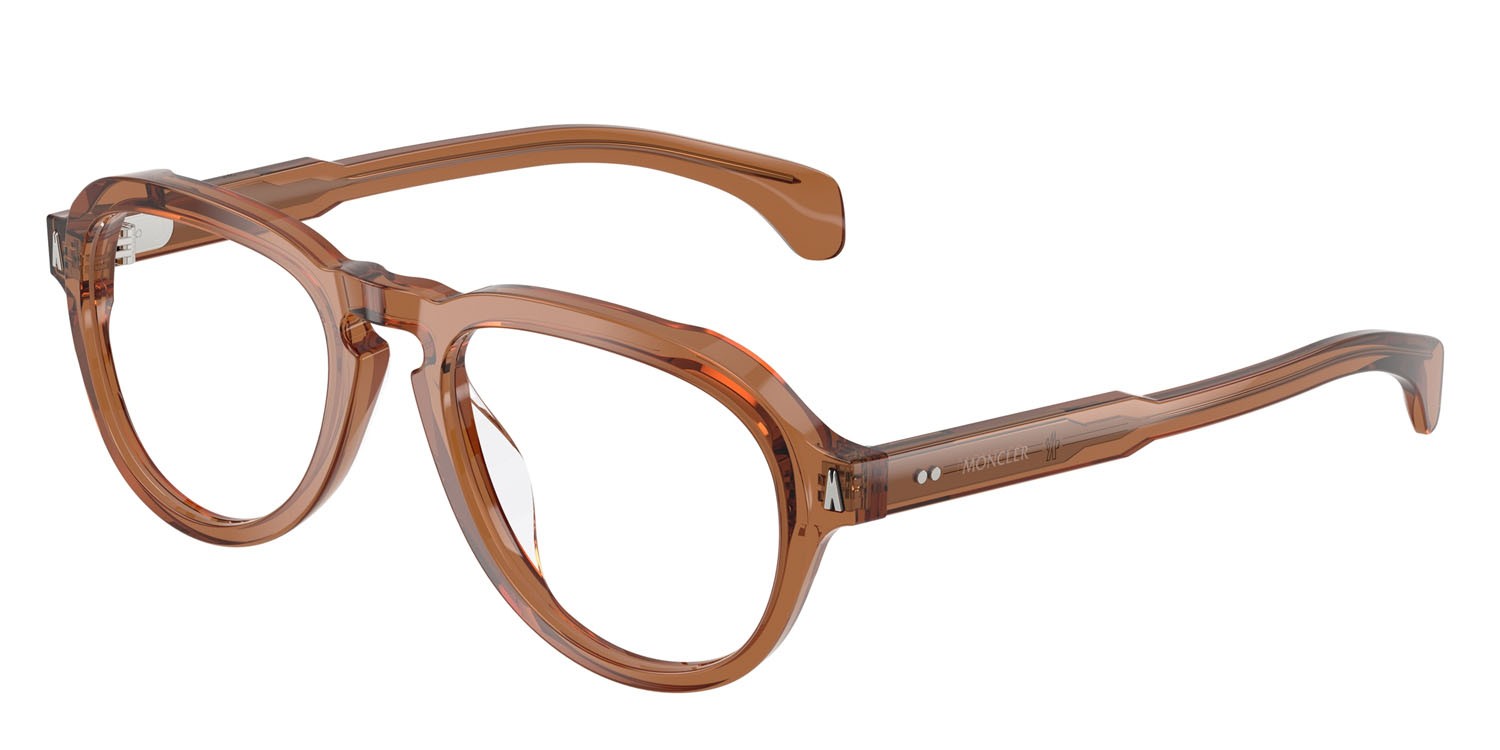 Eyeglasses Moncler ME 2009U (3017) color cognac lucido trasparente shape aviator lenses lente demo
