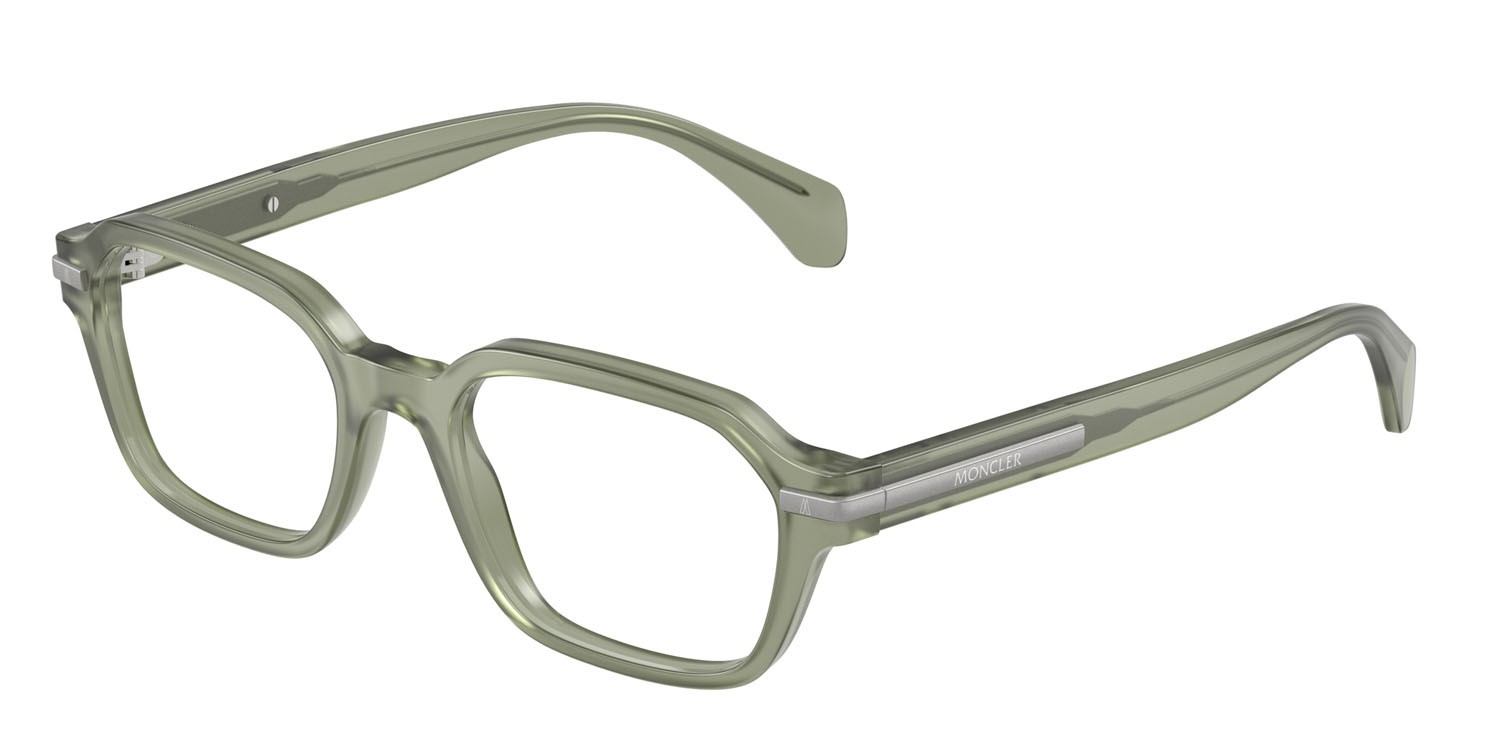 Eyeglasses Moncler ME 2015 (3021) color verde opaco trasparente shape irregular lenses lente demo