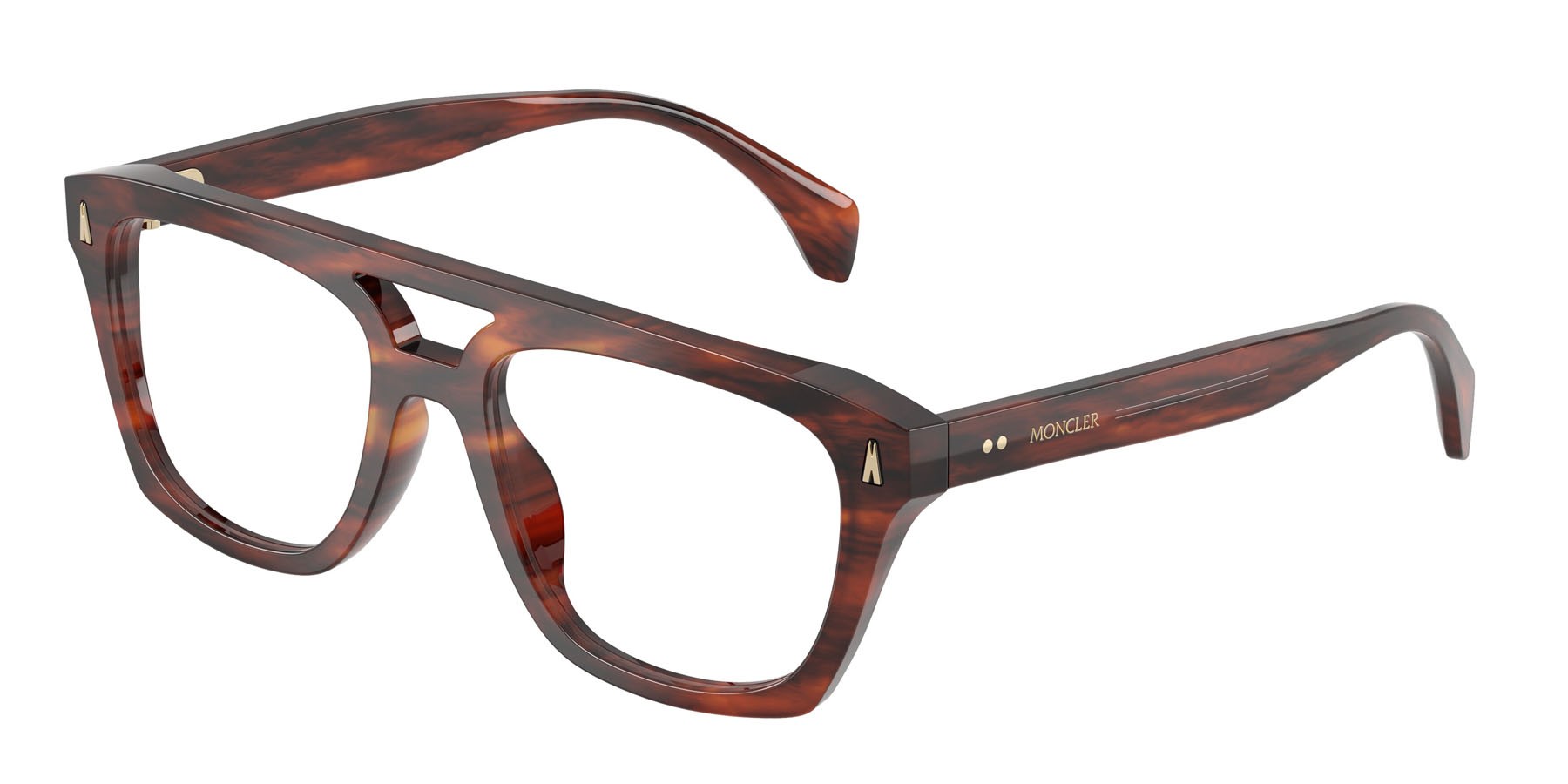 Eyeglasses Moncler ME 2018U (3034) color marrone havana a righe lucido shape rectangle lenses lente demo