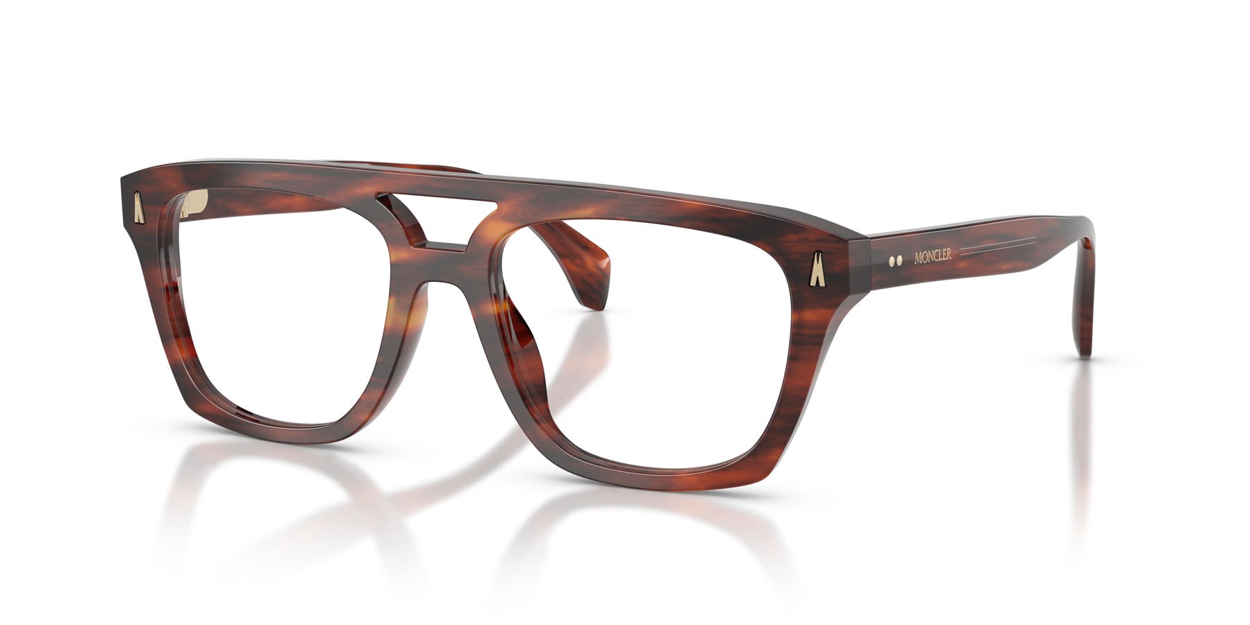 Eyeglasses Moncler ME 2018U (3034) color marrone havana a righe lucido shape rectangle lenses lente demo