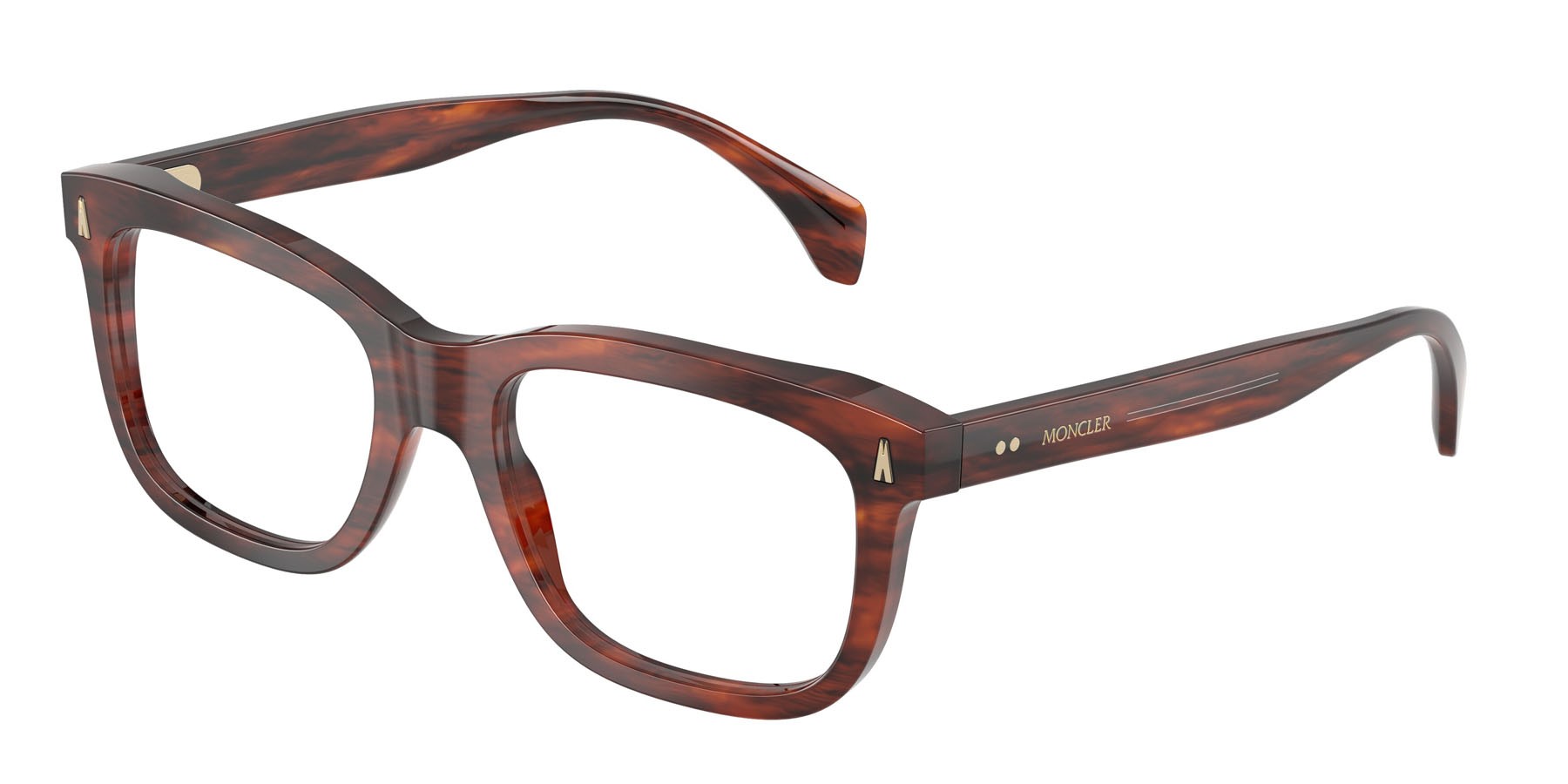 Eyeglasses Moncler ME 2019 (3034) color marrone havana a righe lucido shape rectangle lenses lente demo
