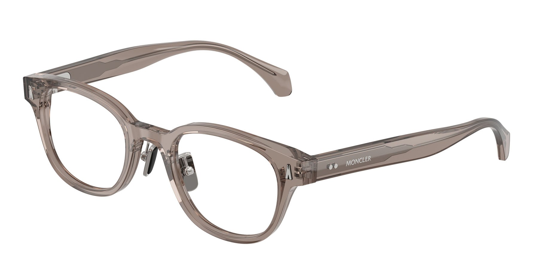 Eyeglasses Moncler ME 2021D (3009) color grigio trasparente lucido shape oval lenses lente demo
