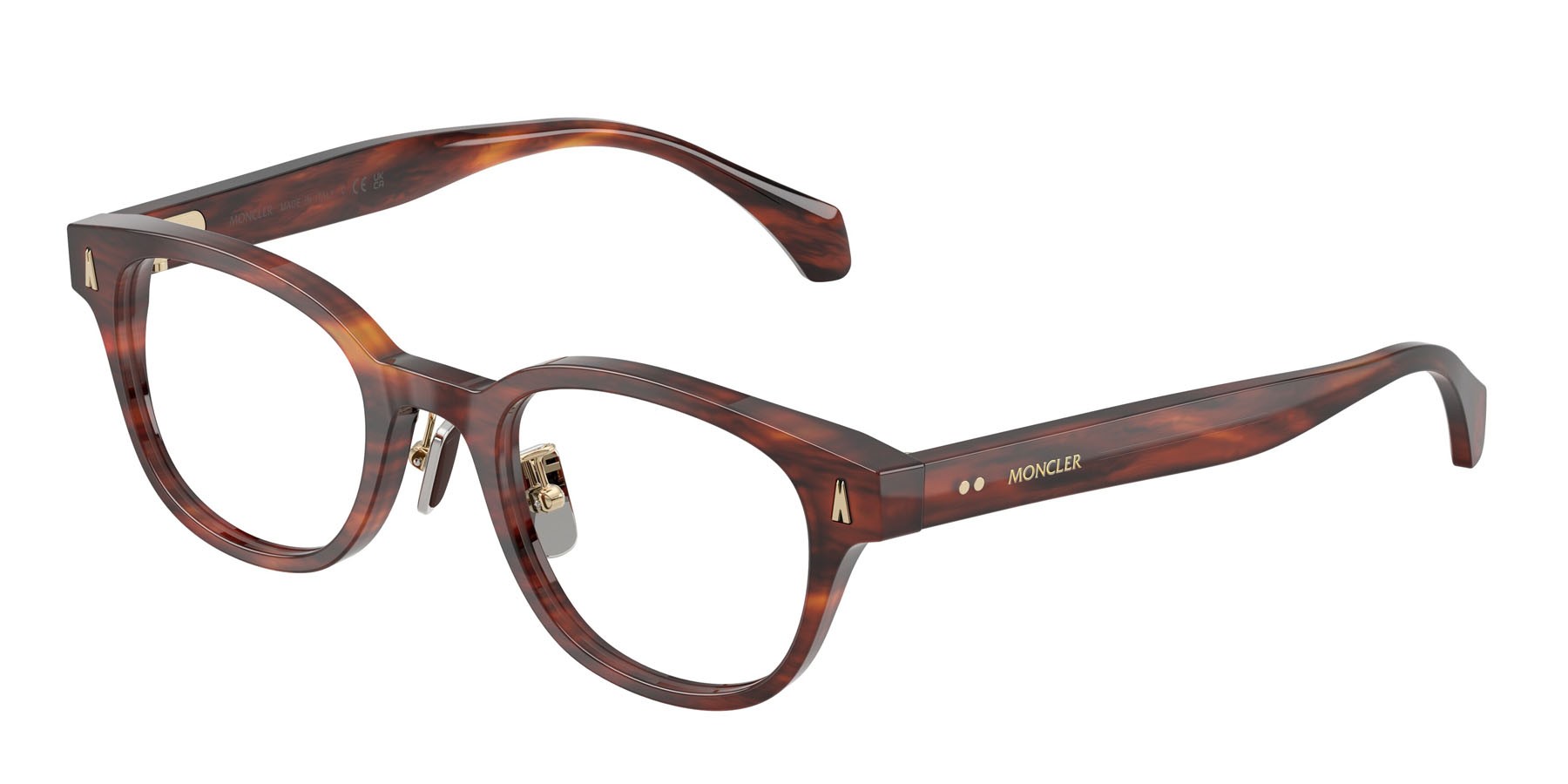 Occhiali da vista Moncler ME 2021D (3034) colore marrone havana a righe lucido forma ovale lenti lente demo