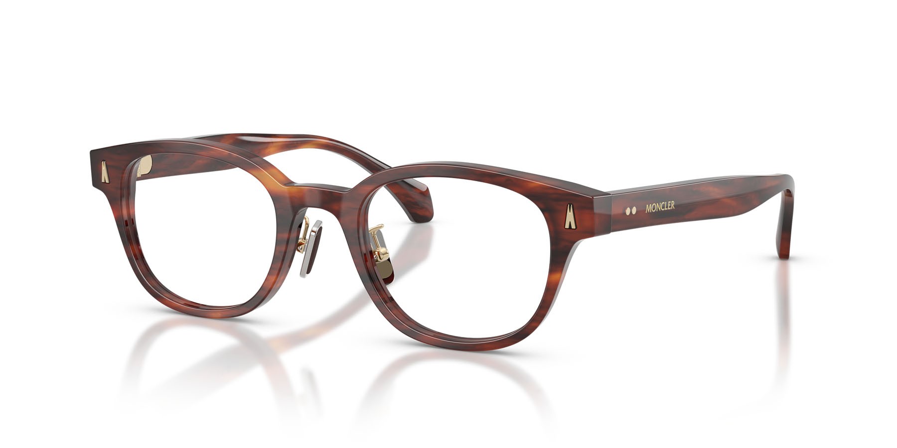 Occhiali da vista Moncler ME 2021D (3034) colore marrone havana a righe lucido forma ovale lenti lente demo