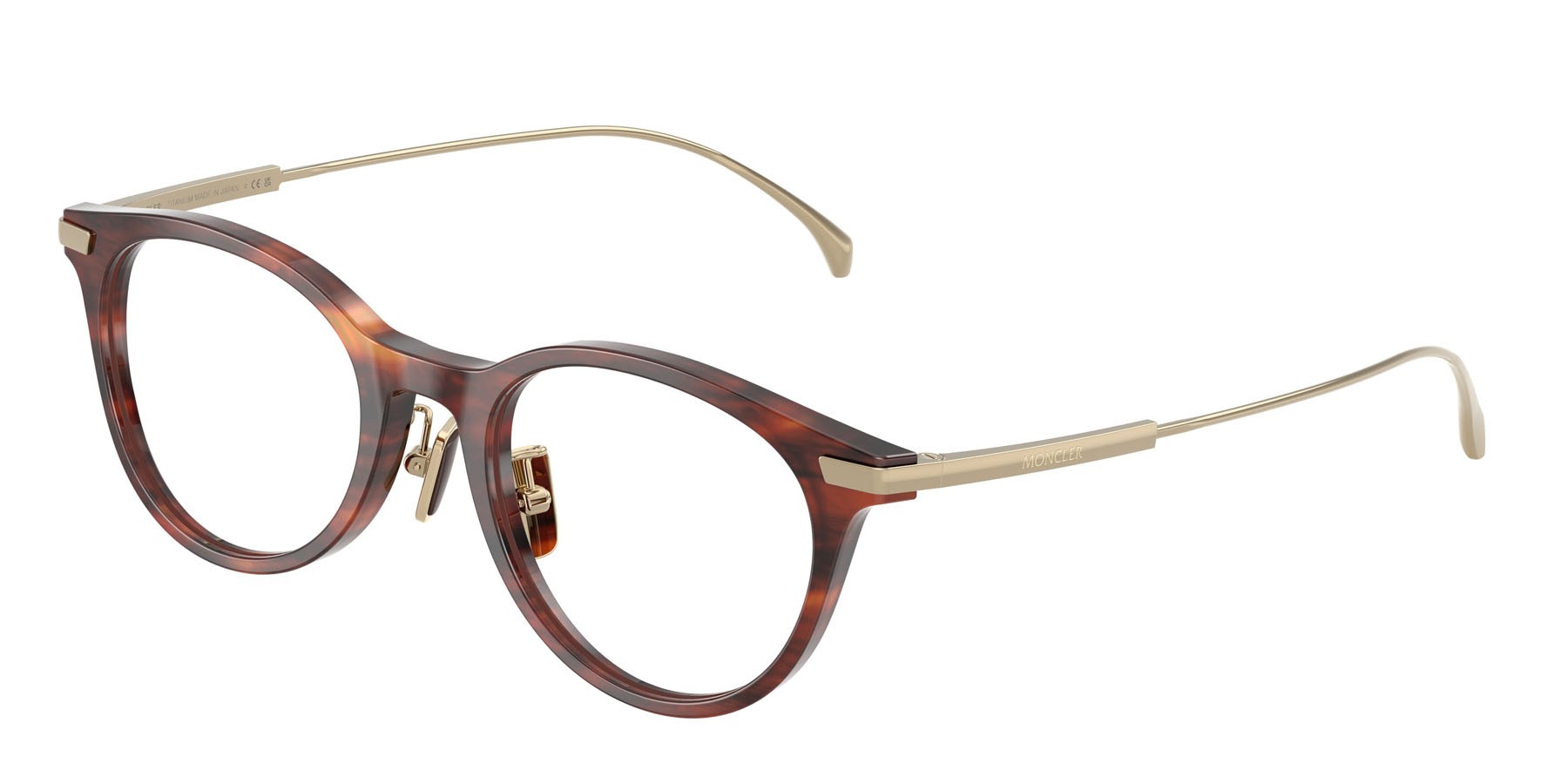 Eyeglasses Moncler ME 2022D (3034) color marrone havana a righe lucido shape oval lenses lente demo