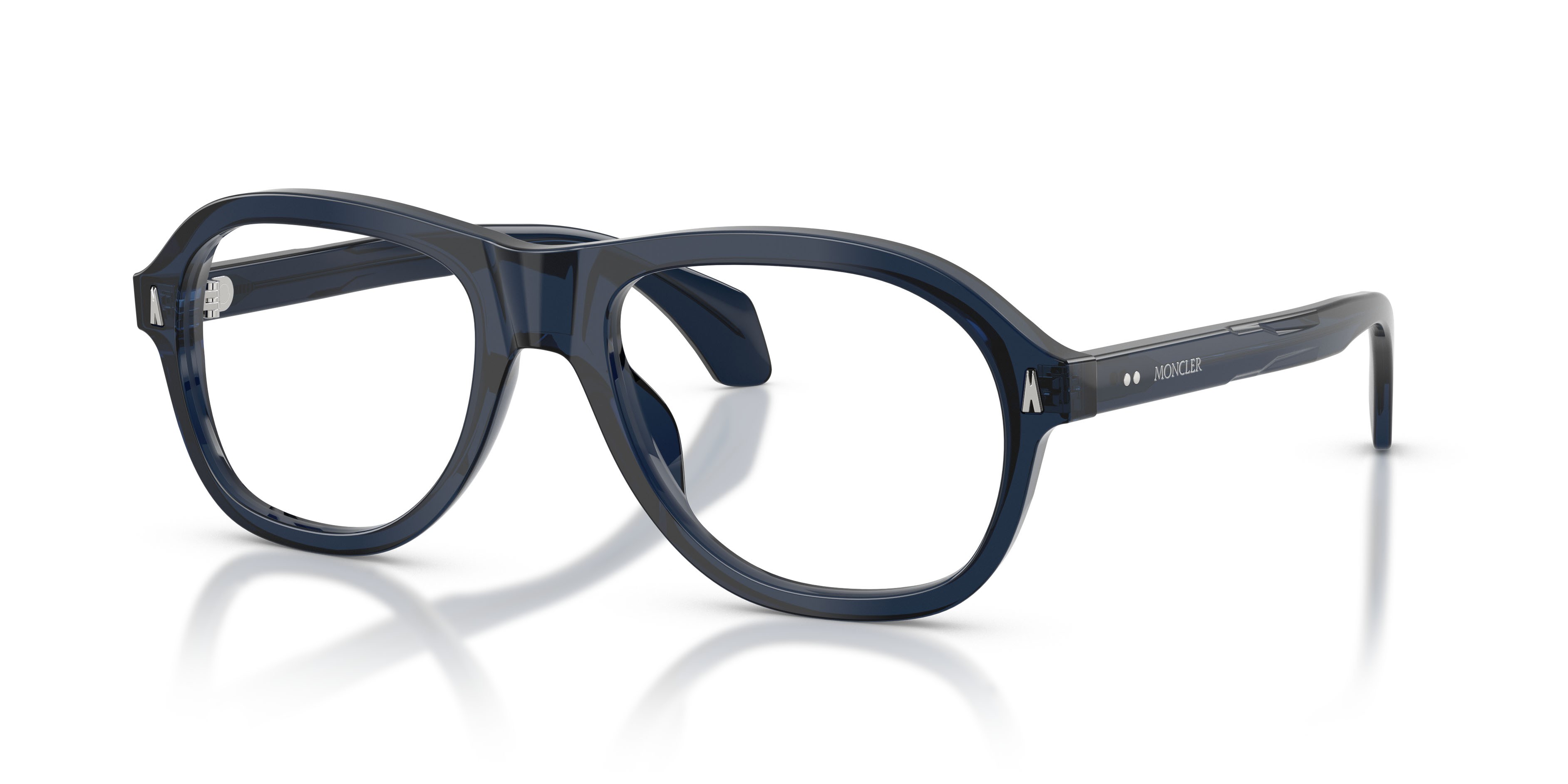 Eyeglasses Moncler ME 2025U (3020) color blu scuro brillante trasparente shape square lenses lente demo