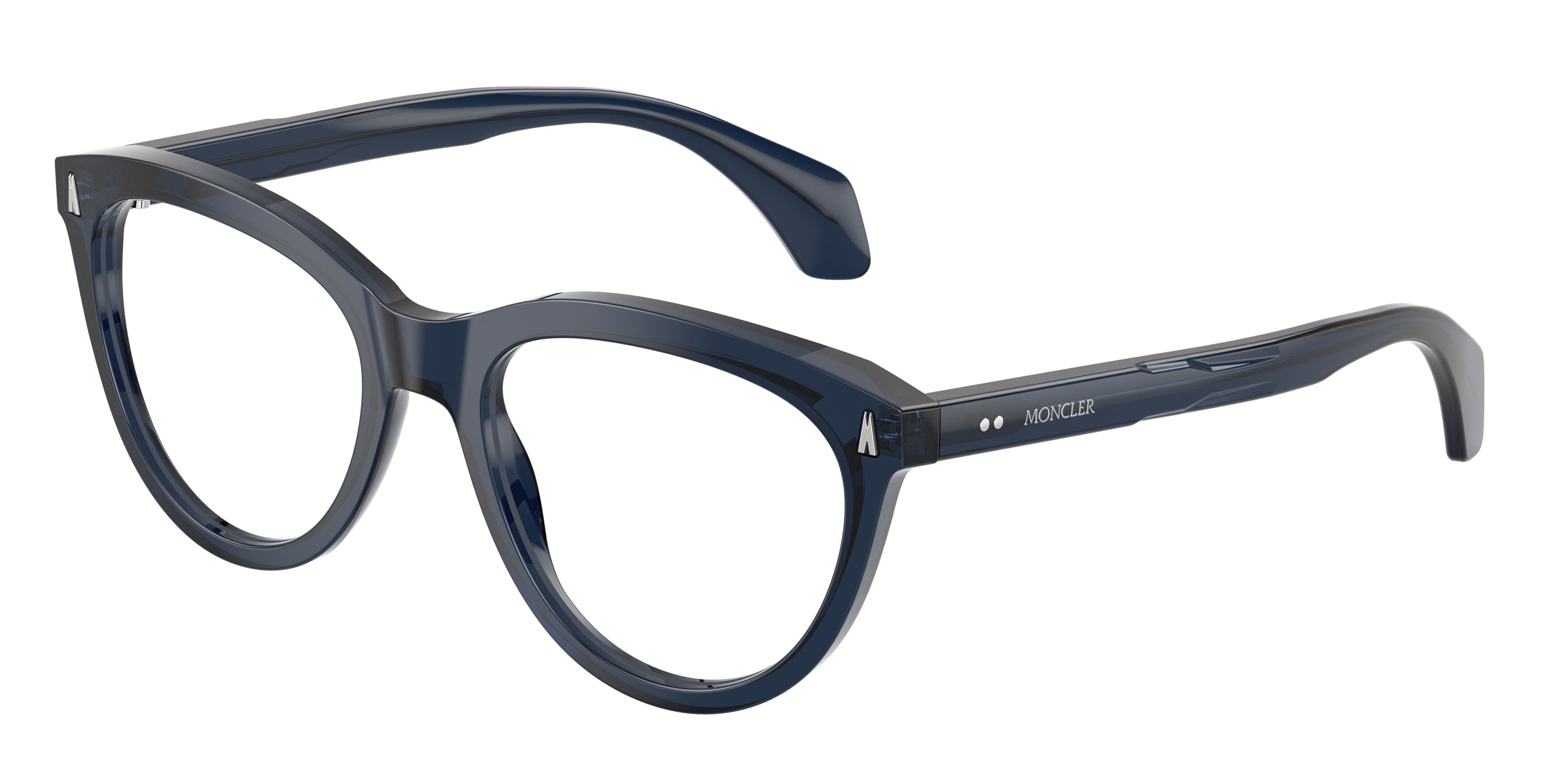 Eyeglasses Moncler ME 2026 (3020) color blu scuro brillante trasparente shape oval lenses lente demo