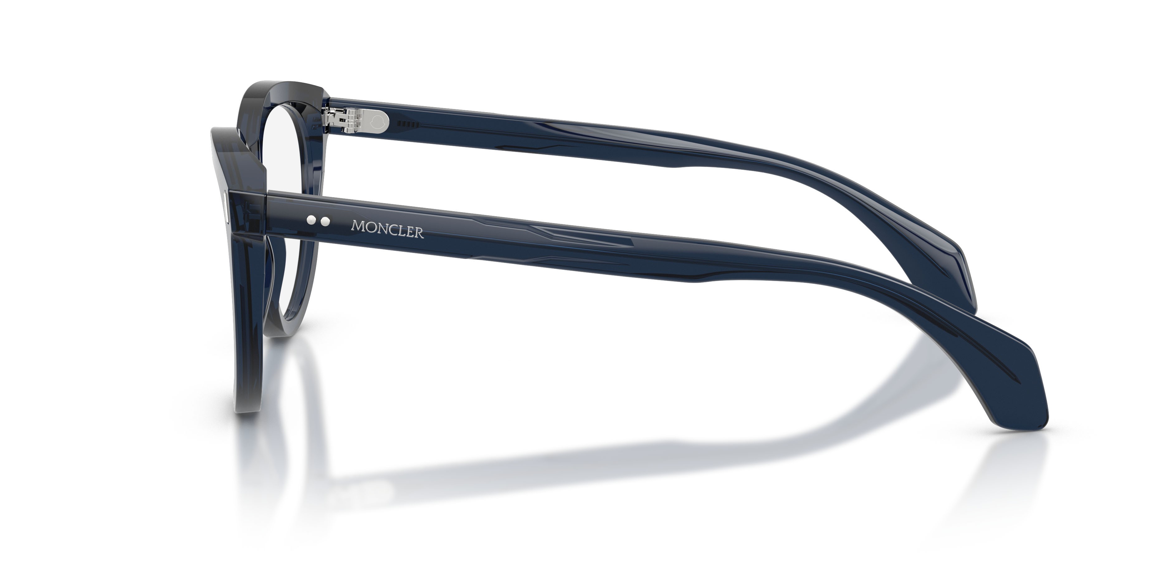 Eyeglasses Moncler ME 2026 (3020) color blu scuro brillante trasparente shape oval lenses lente demo