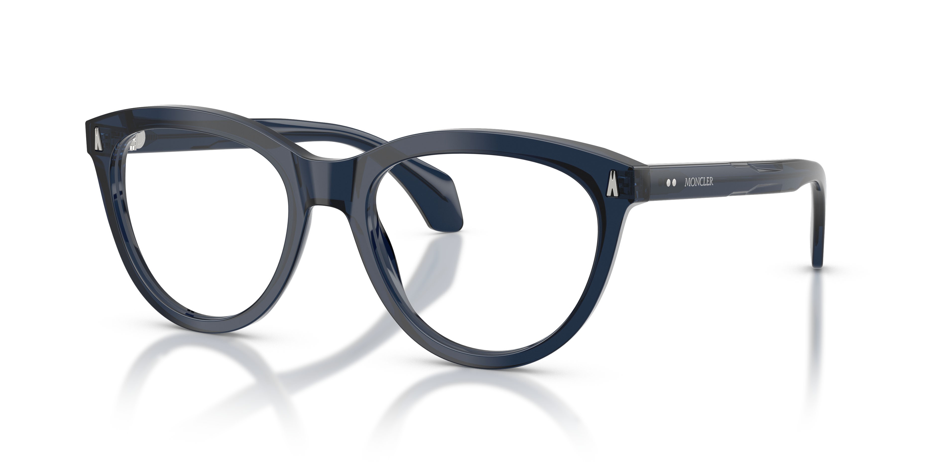 Eyeglasses Moncler ME 2026 (3020) color blu scuro brillante trasparente shape oval lenses lente demo