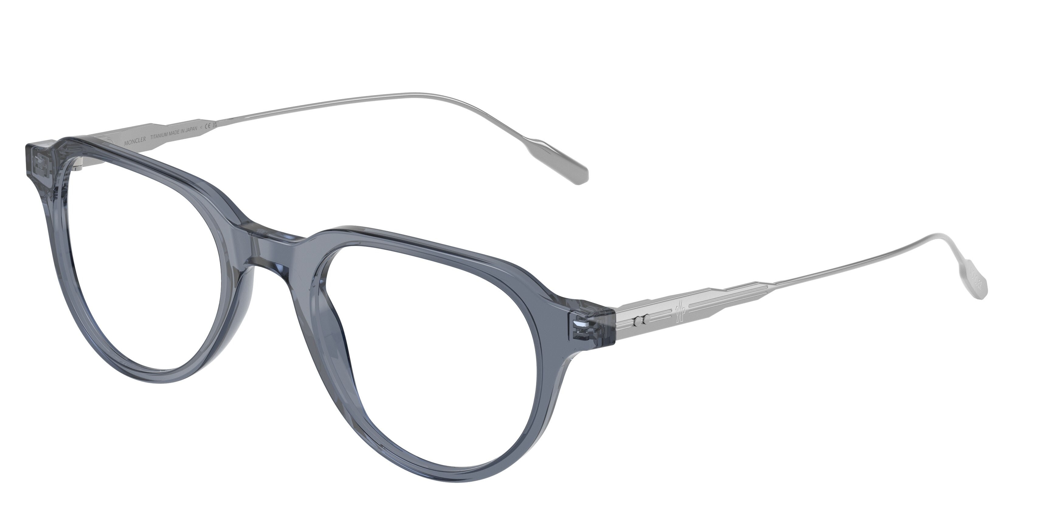 Eyeglasses Moncler ME 2031 (3007) color blu trasparente lucido shape oval lenses lente demo