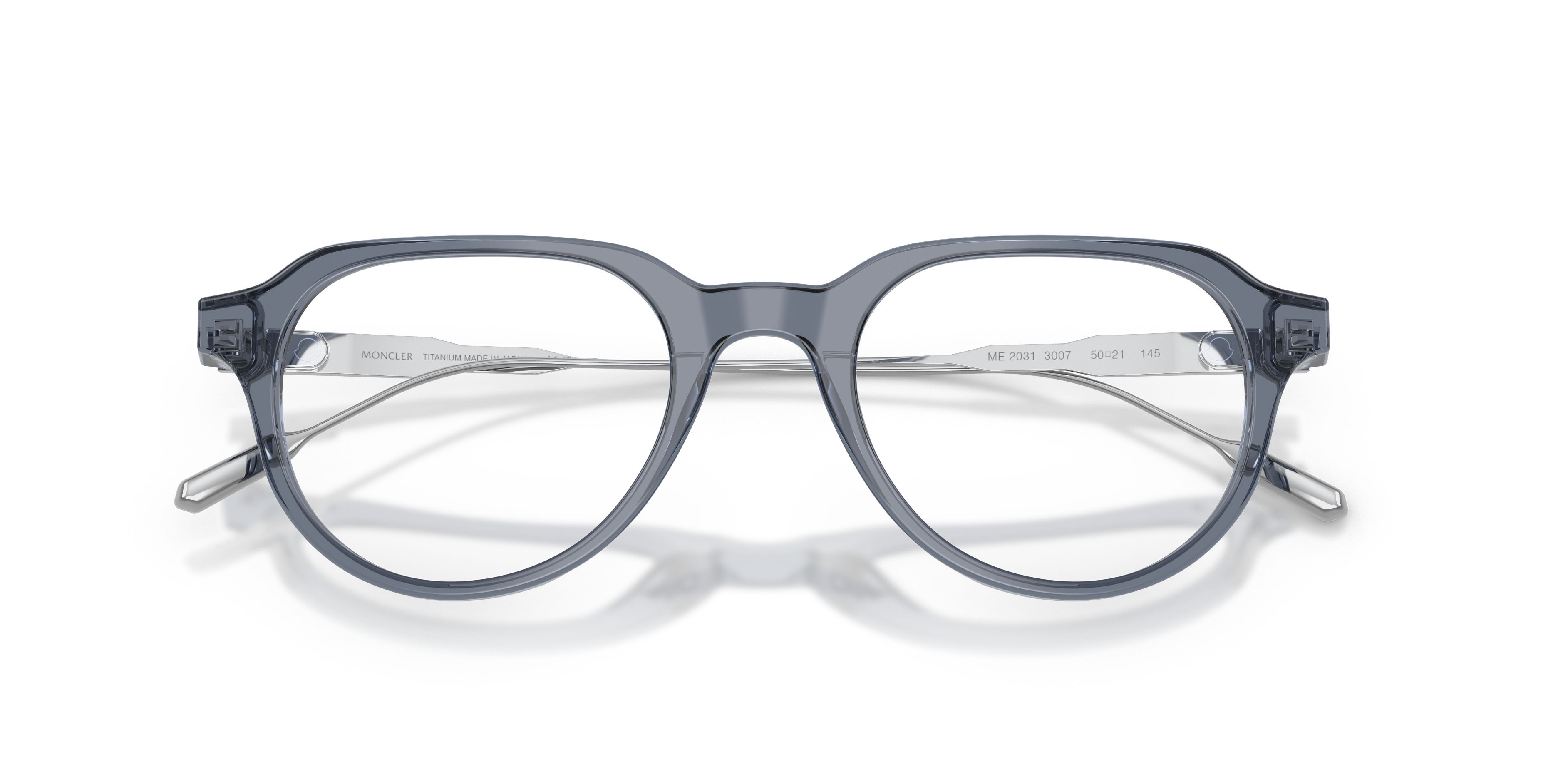 Eyeglasses Moncler ME 2031 (3007) color blu trasparente lucido shape oval lenses lente demo