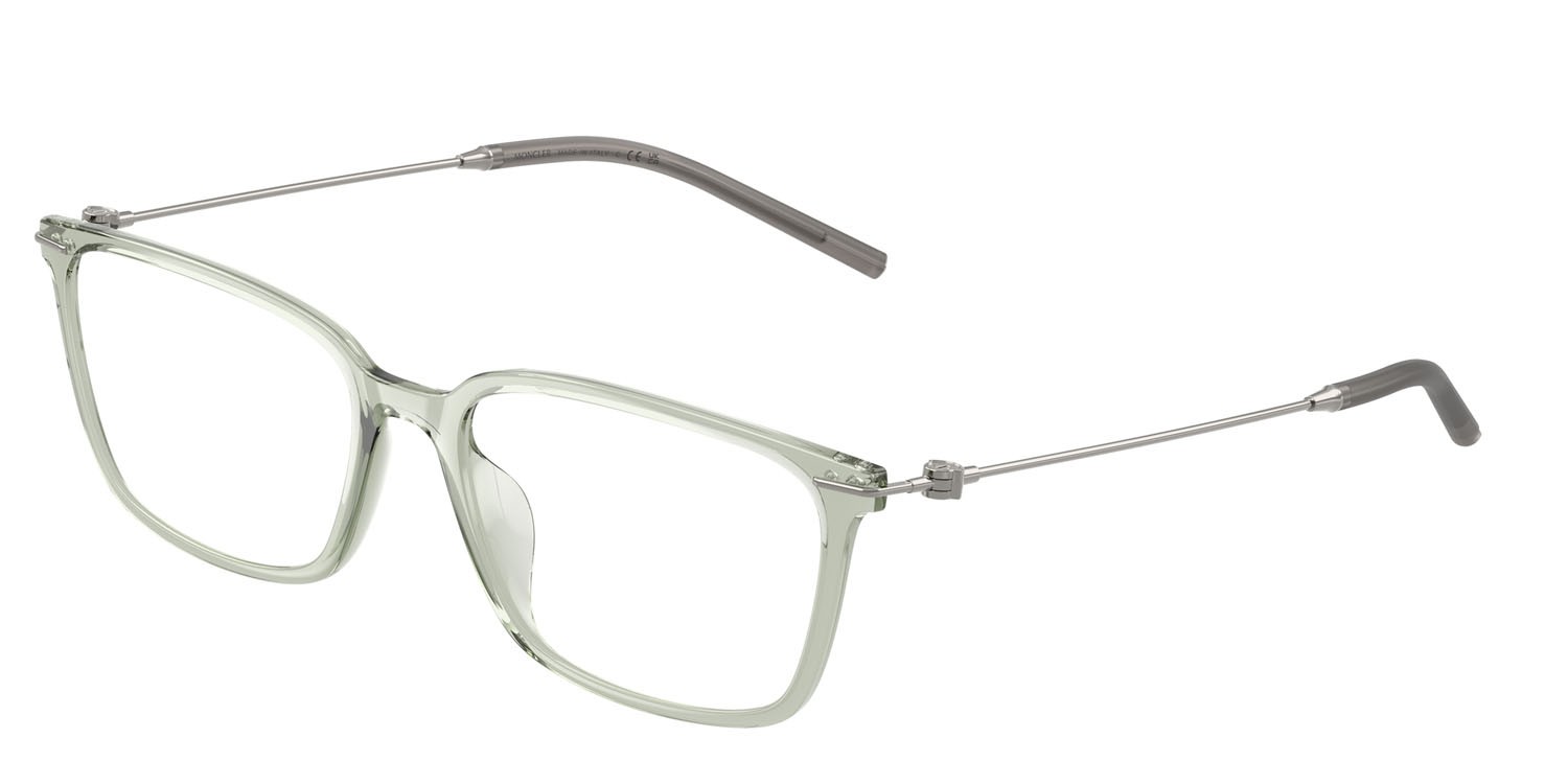 Eyeglasses Moncler ME 3004D (5016) color verde lucido trasparente shape rectangle lenses lente demo