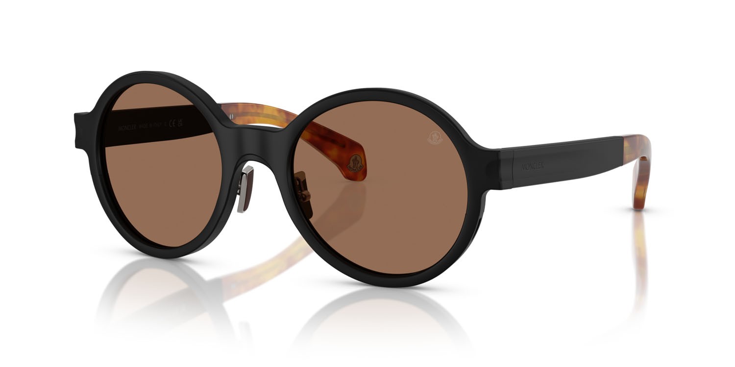 Occhiali da sole Moncler Rondo ME 4001 (101473) colore nero opaco forma rotondo lenti marrone scuro