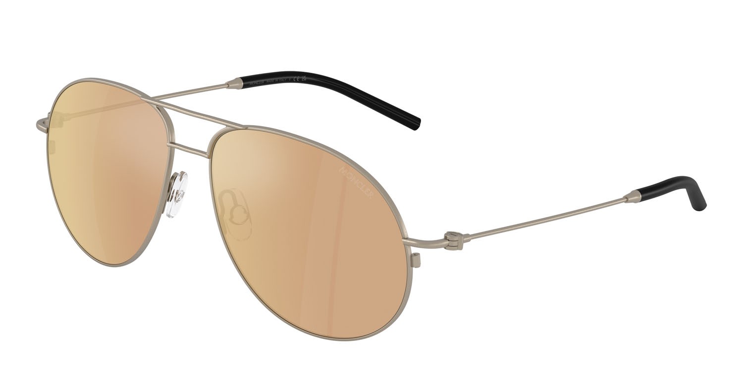 Sunglasses Moncler Flyze ME 4002 (10037J) color bronzo opaco shape aviator lenses marrone scuro specchiato oro rose