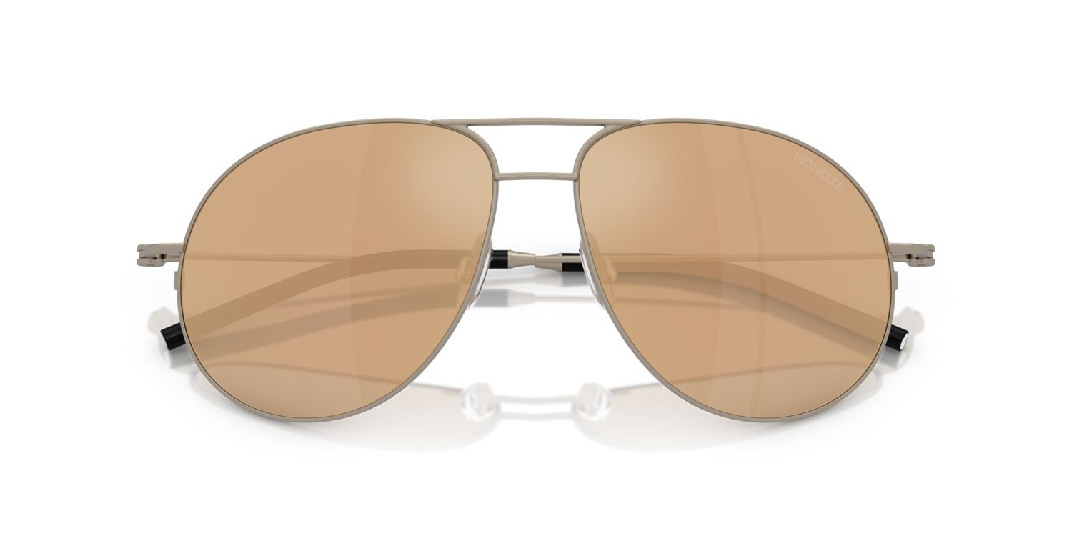 Sunglasses Moncler Flyze ME 4002 (10037J) color bronzo opaco shape aviator lenses marrone scuro specchiato oro rose