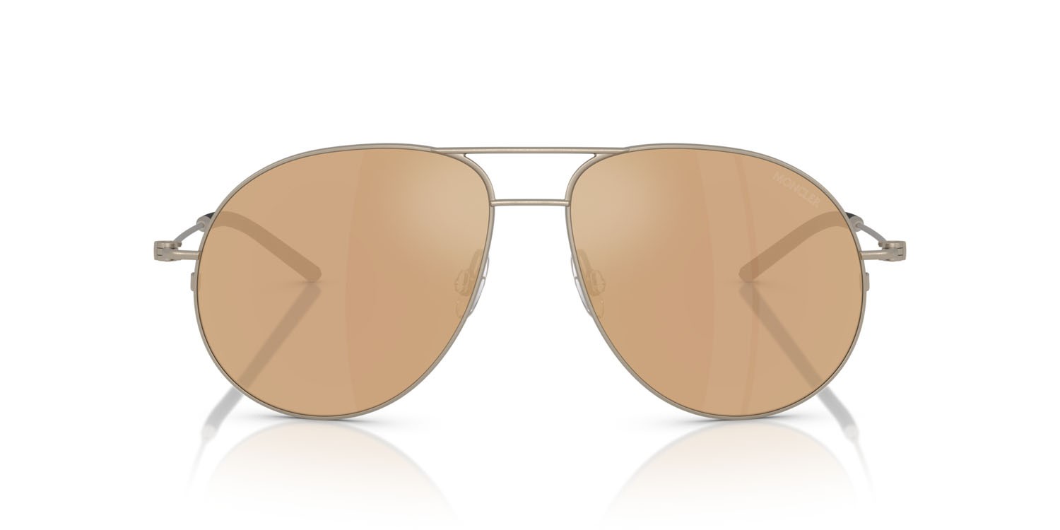 Sunglasses Moncler Flyze ME 4002 (10037J) color bronzo opaco shape aviator lenses marrone scuro specchiato oro rose