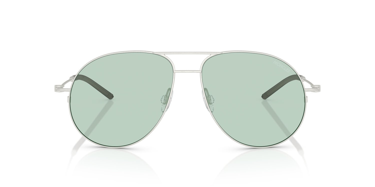 Sunglasses Moncler Flyze ME 4002 (1004M1) color argento opaco shape aviator lenses fotocromatica verde-verde scuro